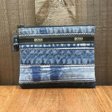 Upcycled Denim Coin Purse – Logo Stripe