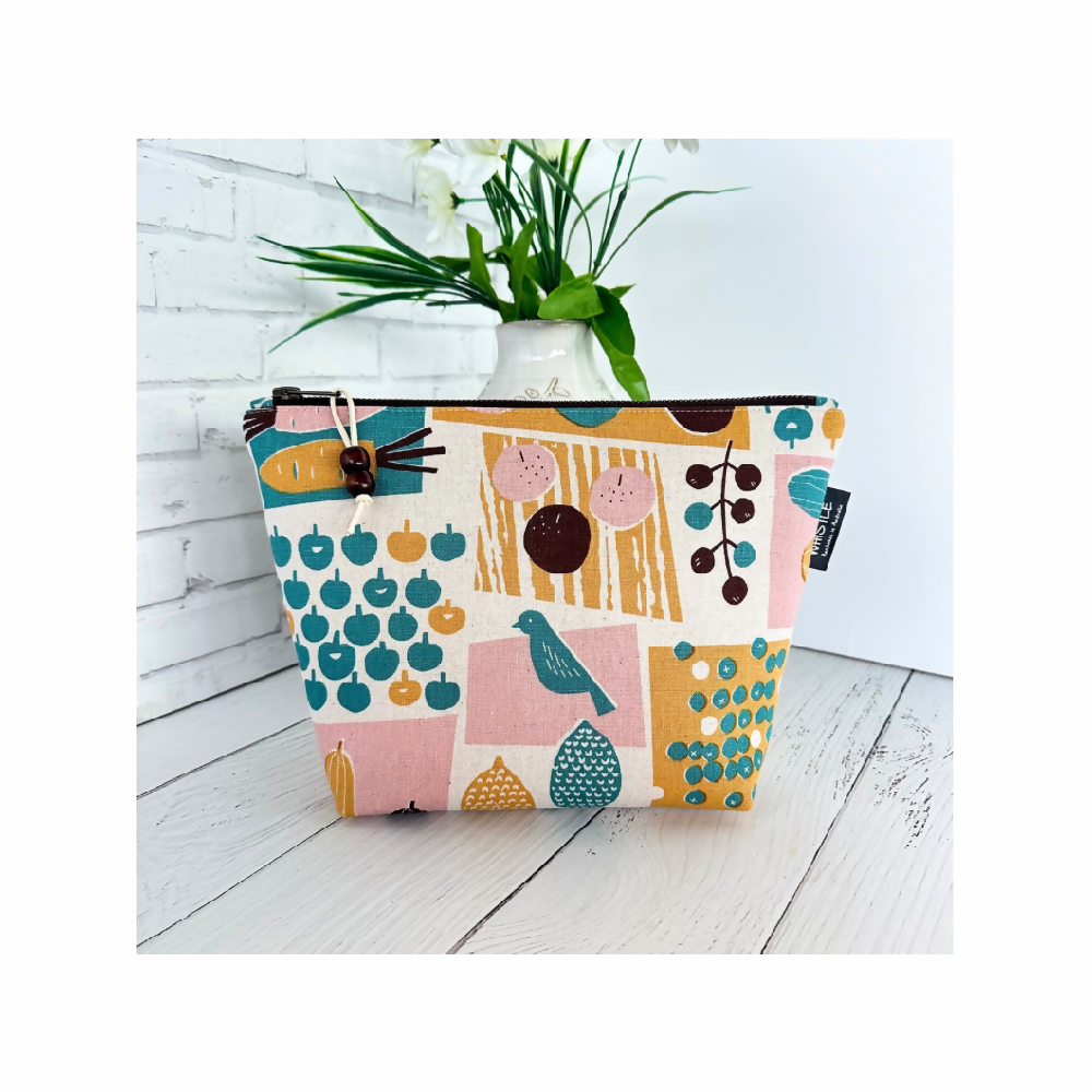 Zipper Pouch - Large - Pink and Mustard