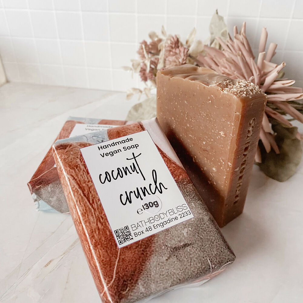Handmade Natural Coconut Crunch Soap wrapped view