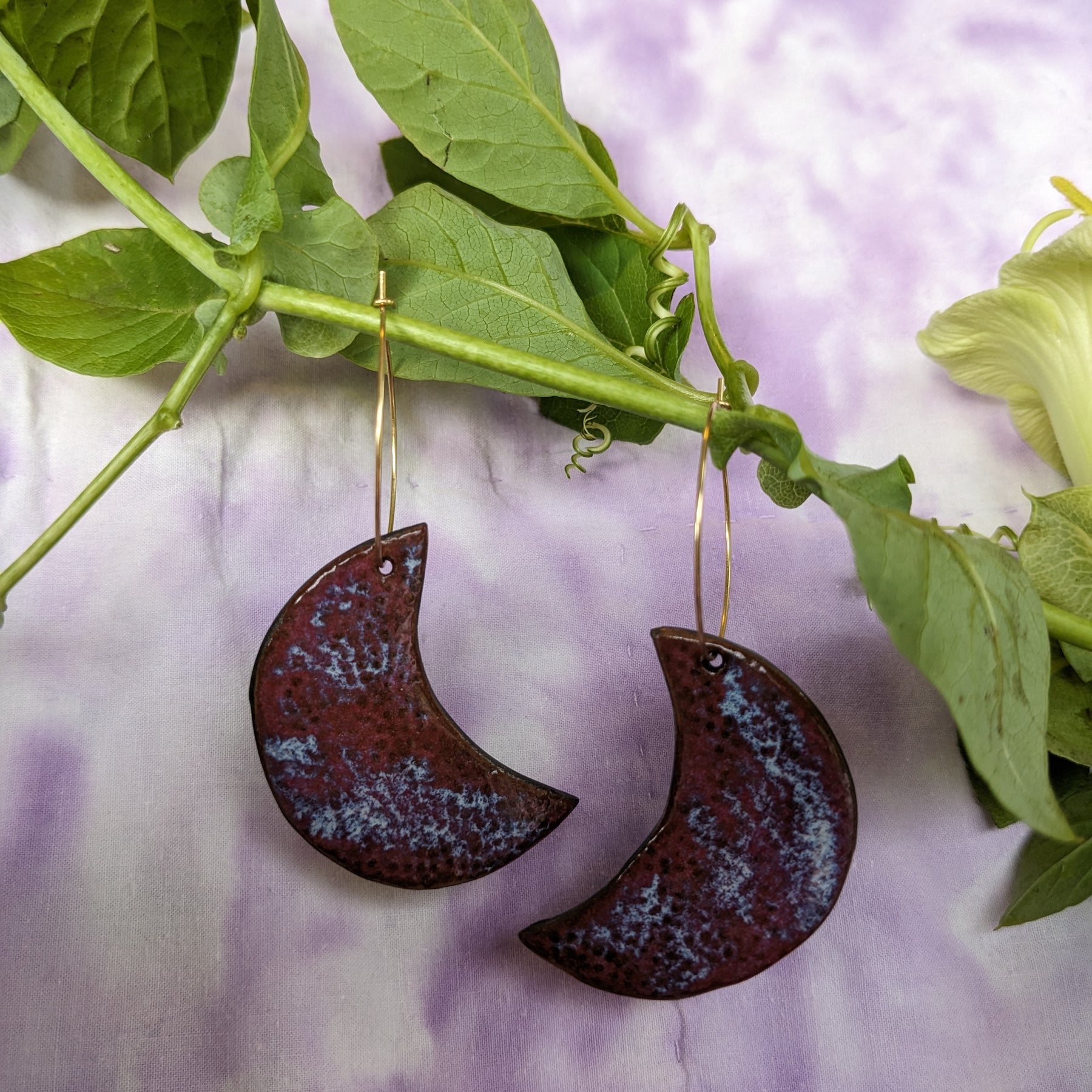Cloudy Crescent Moon Ceramic Earrings