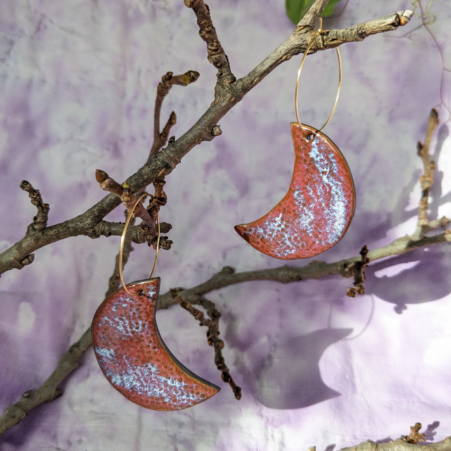 Cloudy Crescent Moon Ceramic Earrings