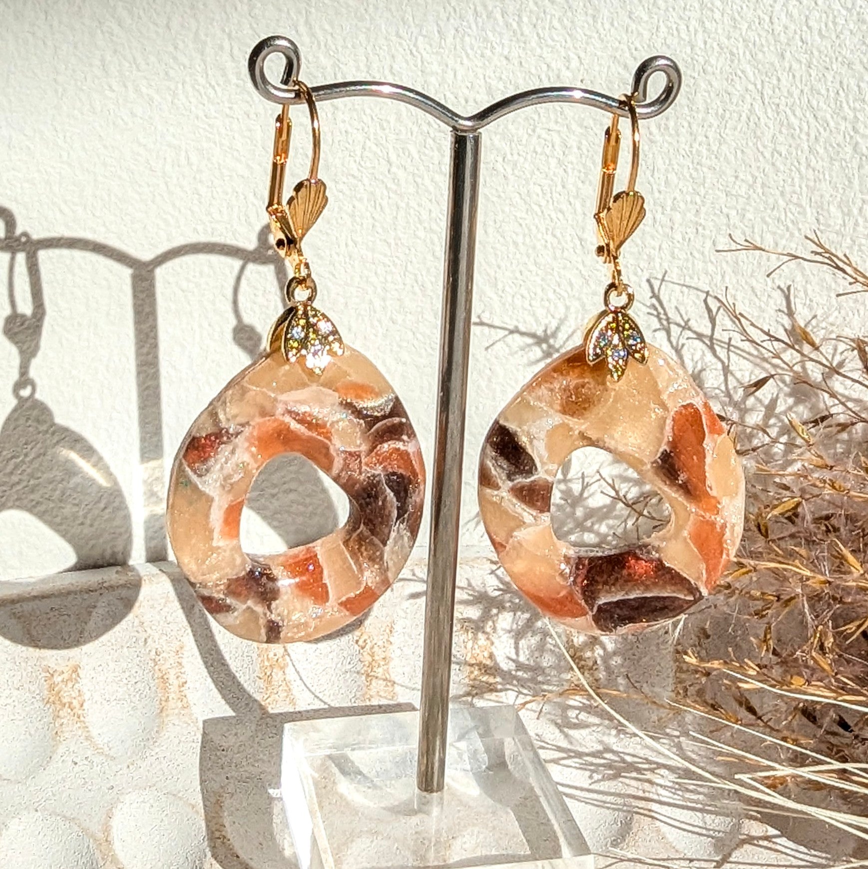 Stone Look Earrings with Gold Accents. Free shipping!
