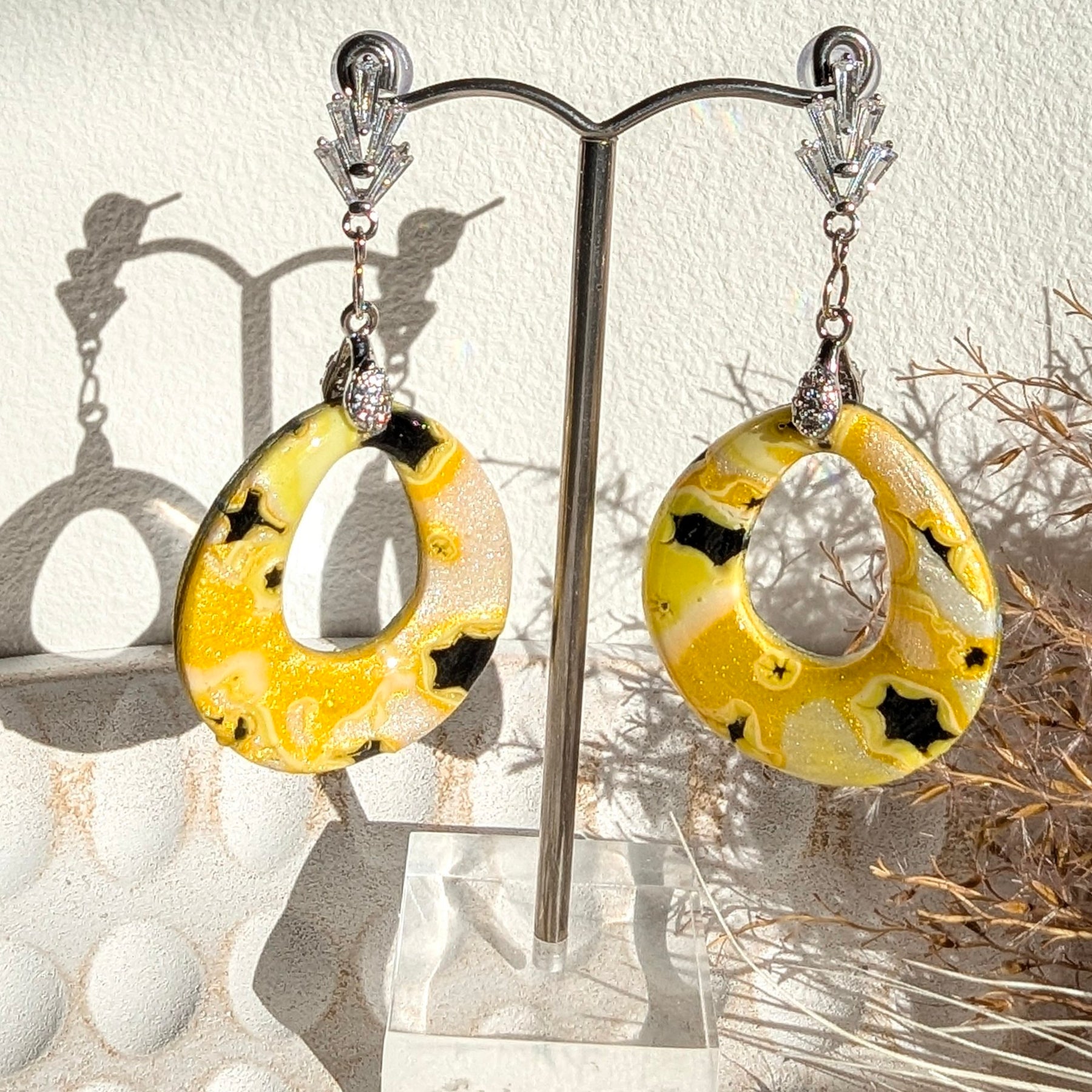 Yellow and Black Drop Earrings