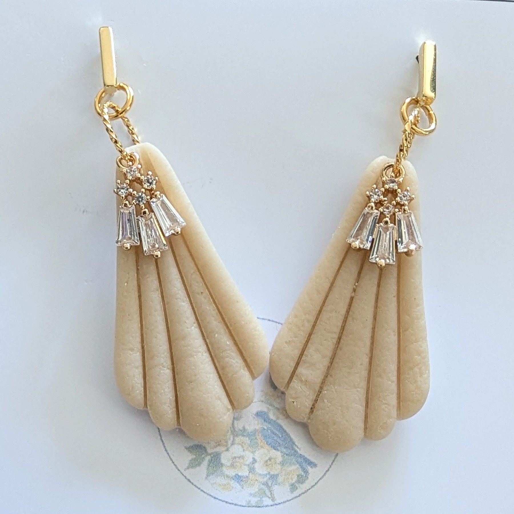 Elegant Fan Shaped Drop Earrings with Gold Accents.