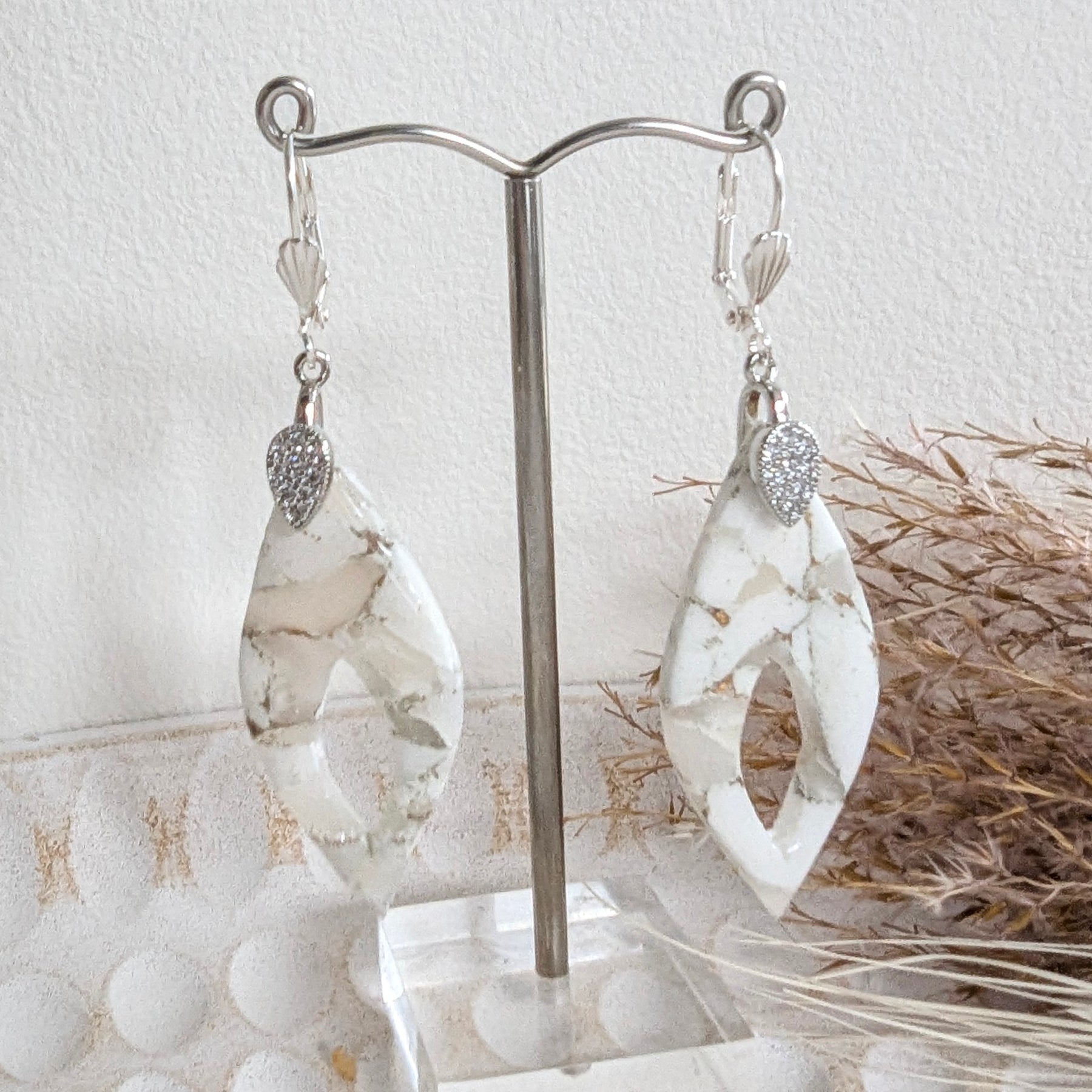 Silver, Gold and White Drop Earrings. Free shipping