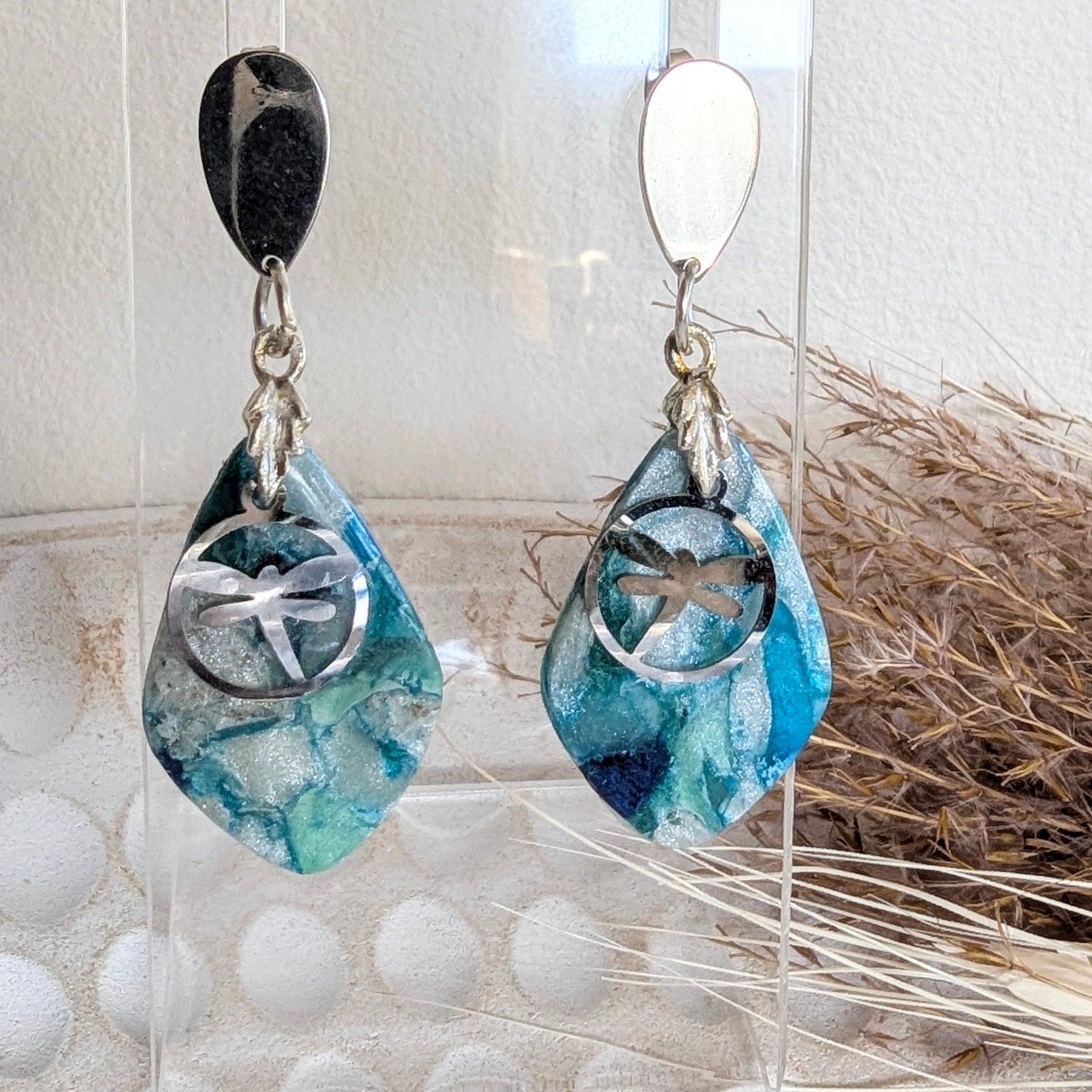 Silver and Blue Dragonfly Earrings