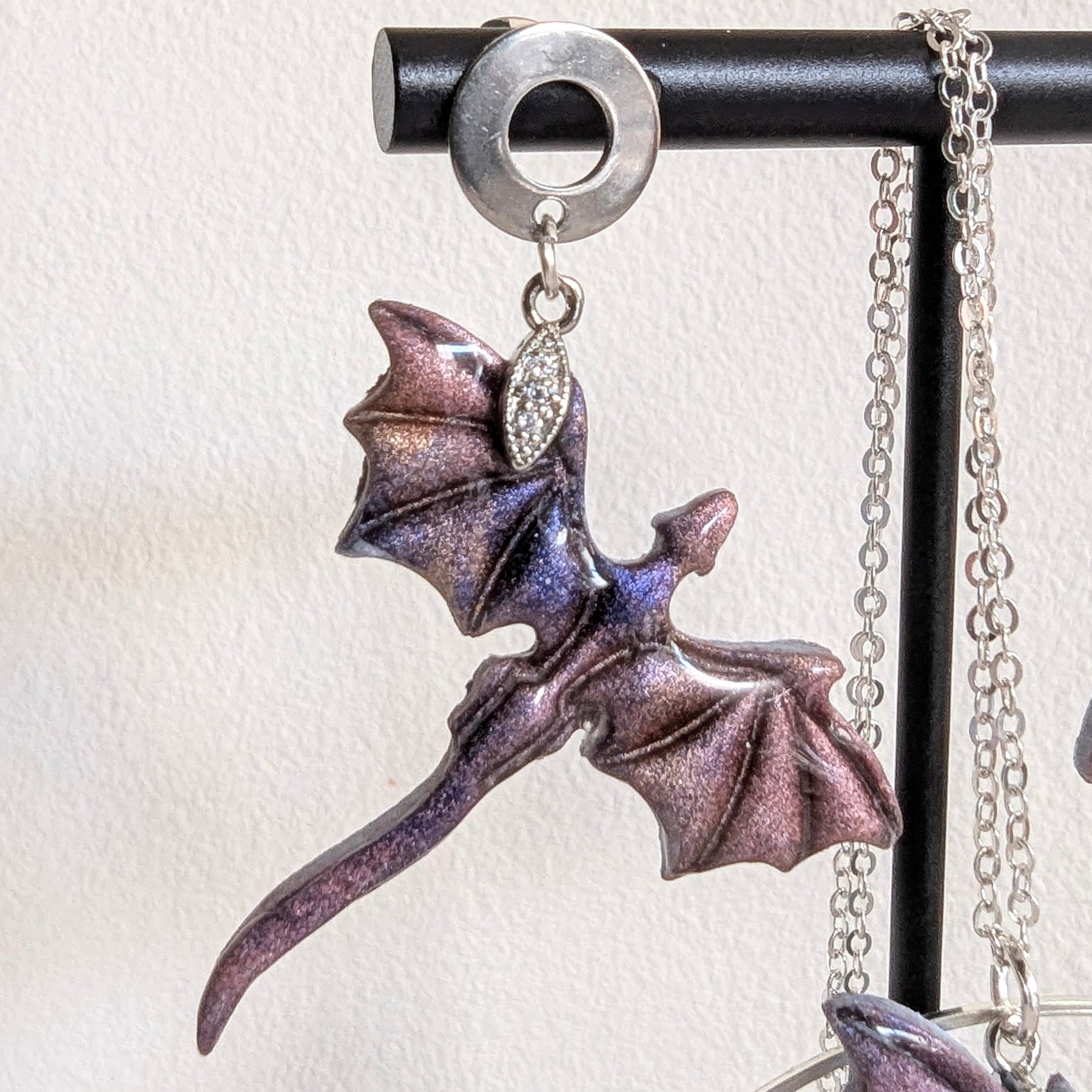 Shimmery Pink and Purple Dragon Pendant and Earrings