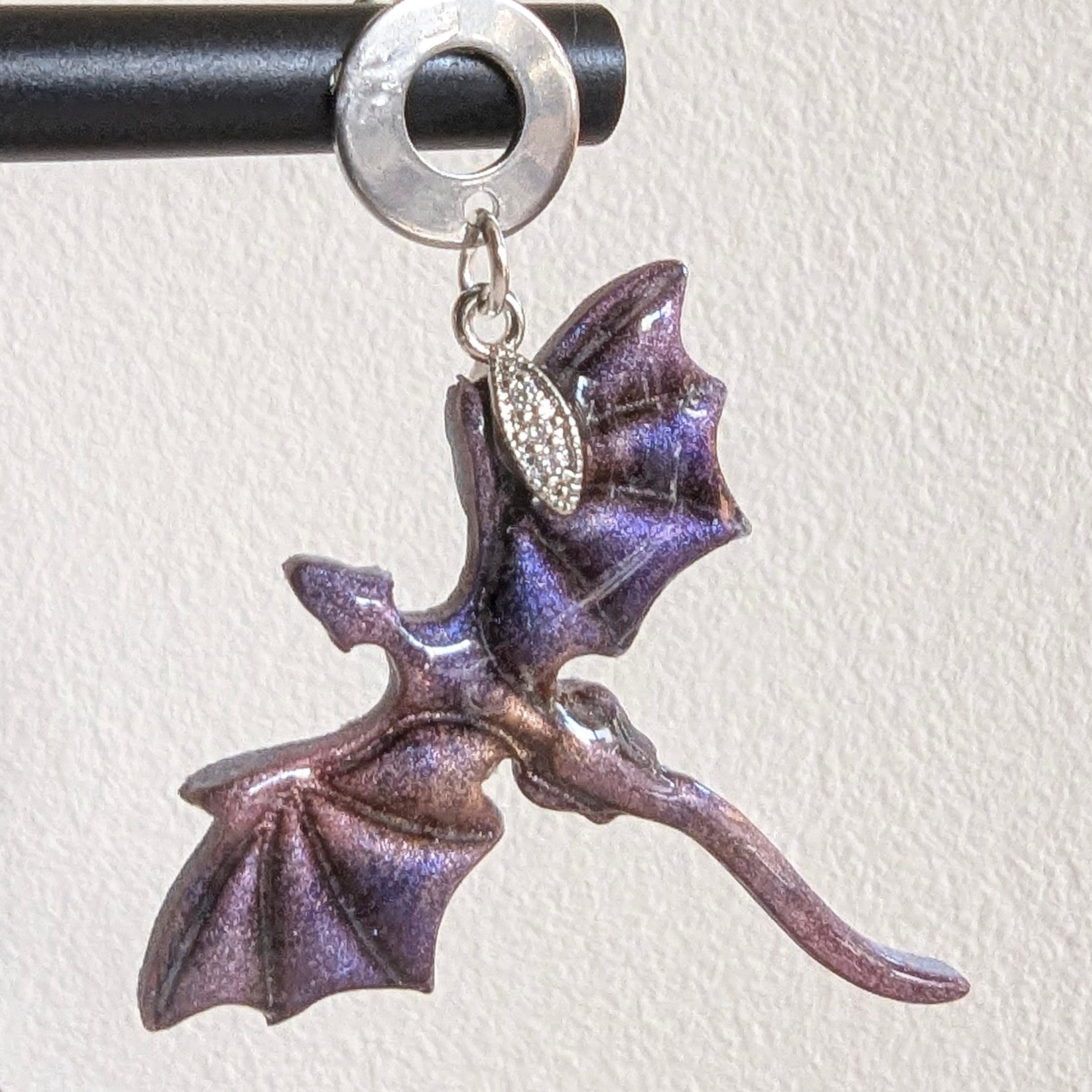 Shimmery Pink and Purple Dragon Pendant and Earrings