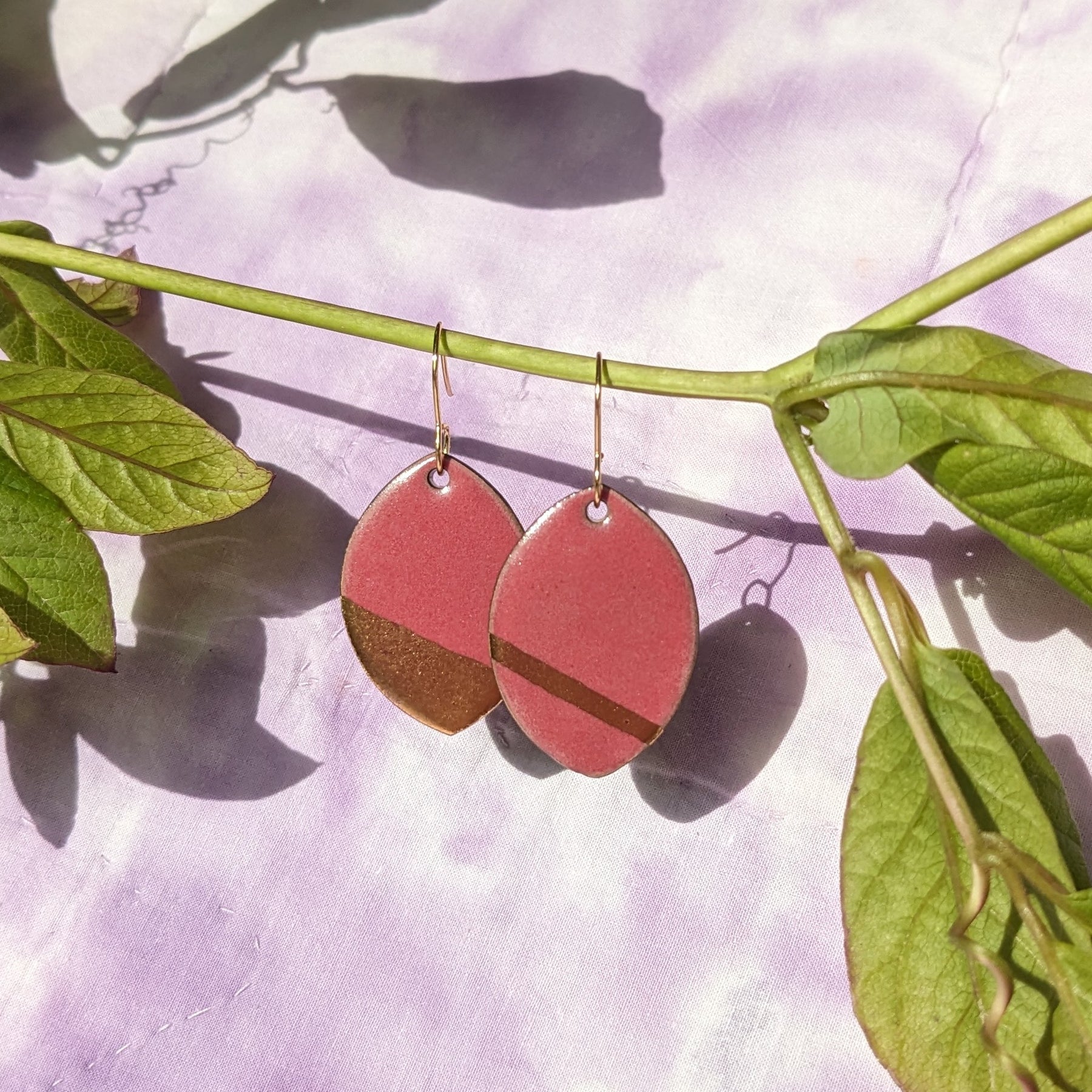 Raspberry Shine Ceramic Dangle Earrings, Pink, Gold
