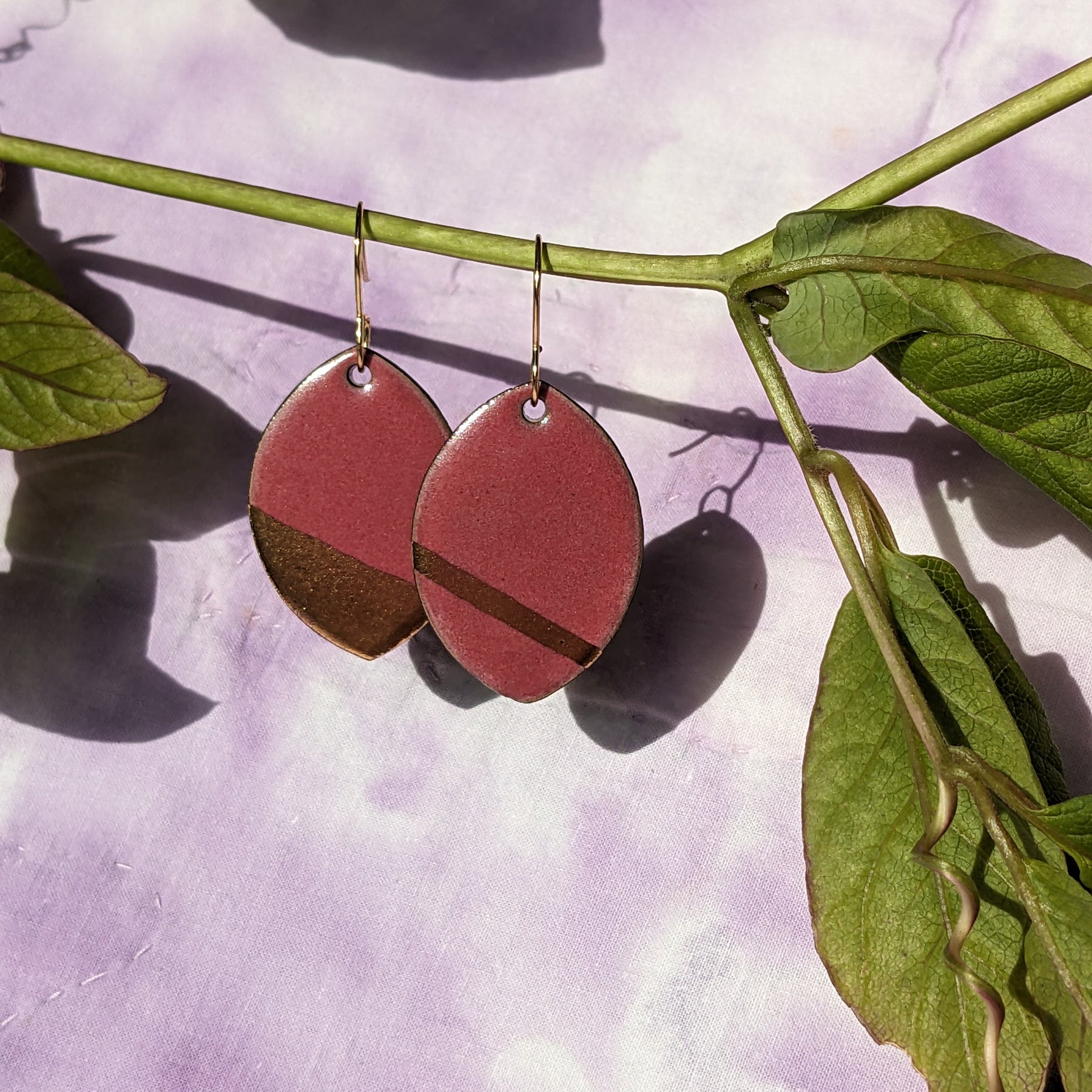 Raspberry Shine Ceramic Dangle Earrings, Pink, Gold