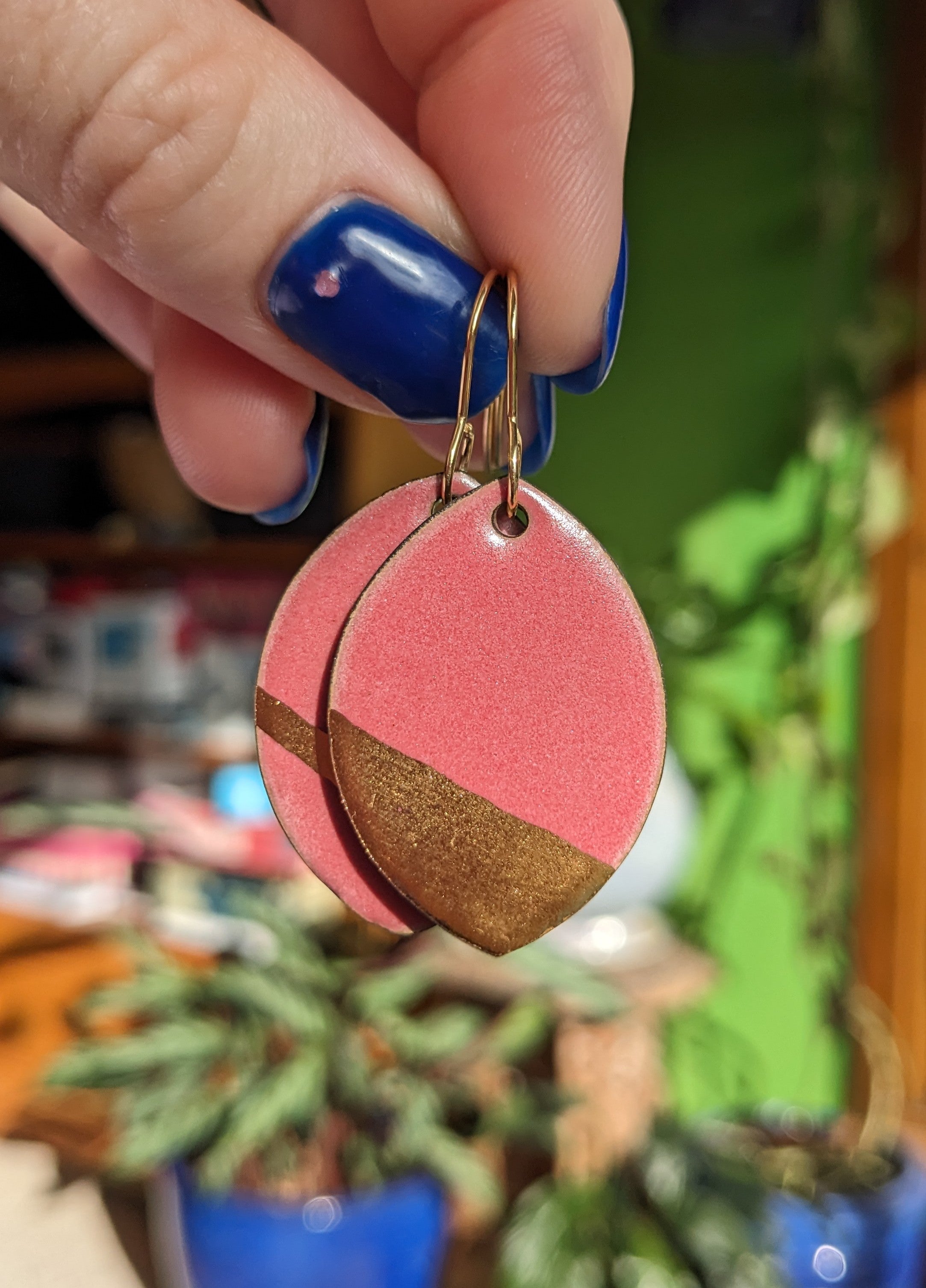 Raspberry Shine Ceramic Dangle Earrings, Pink, Gold
