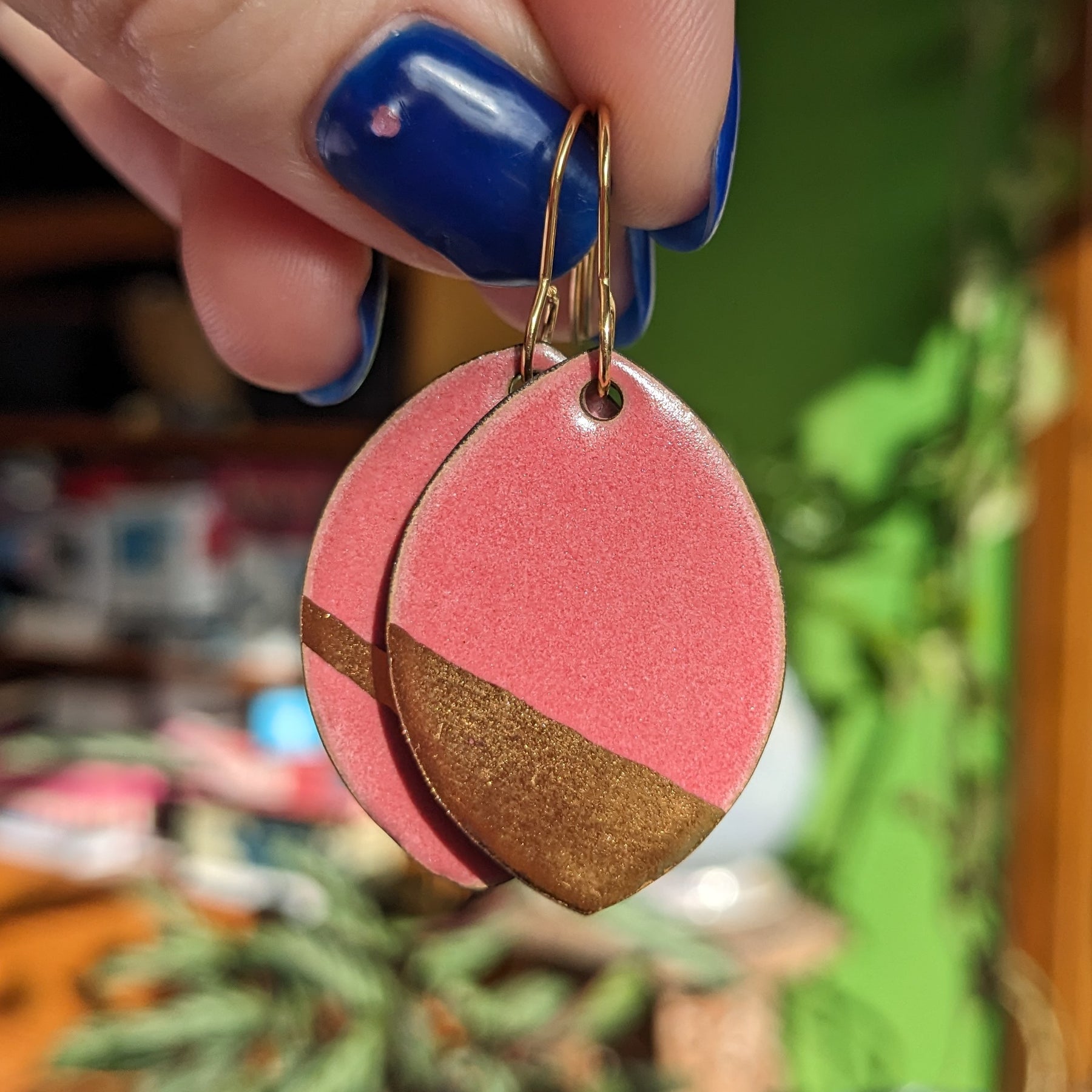 Raspberry Shine Ceramic Dangle Earrings, Pink, Gold