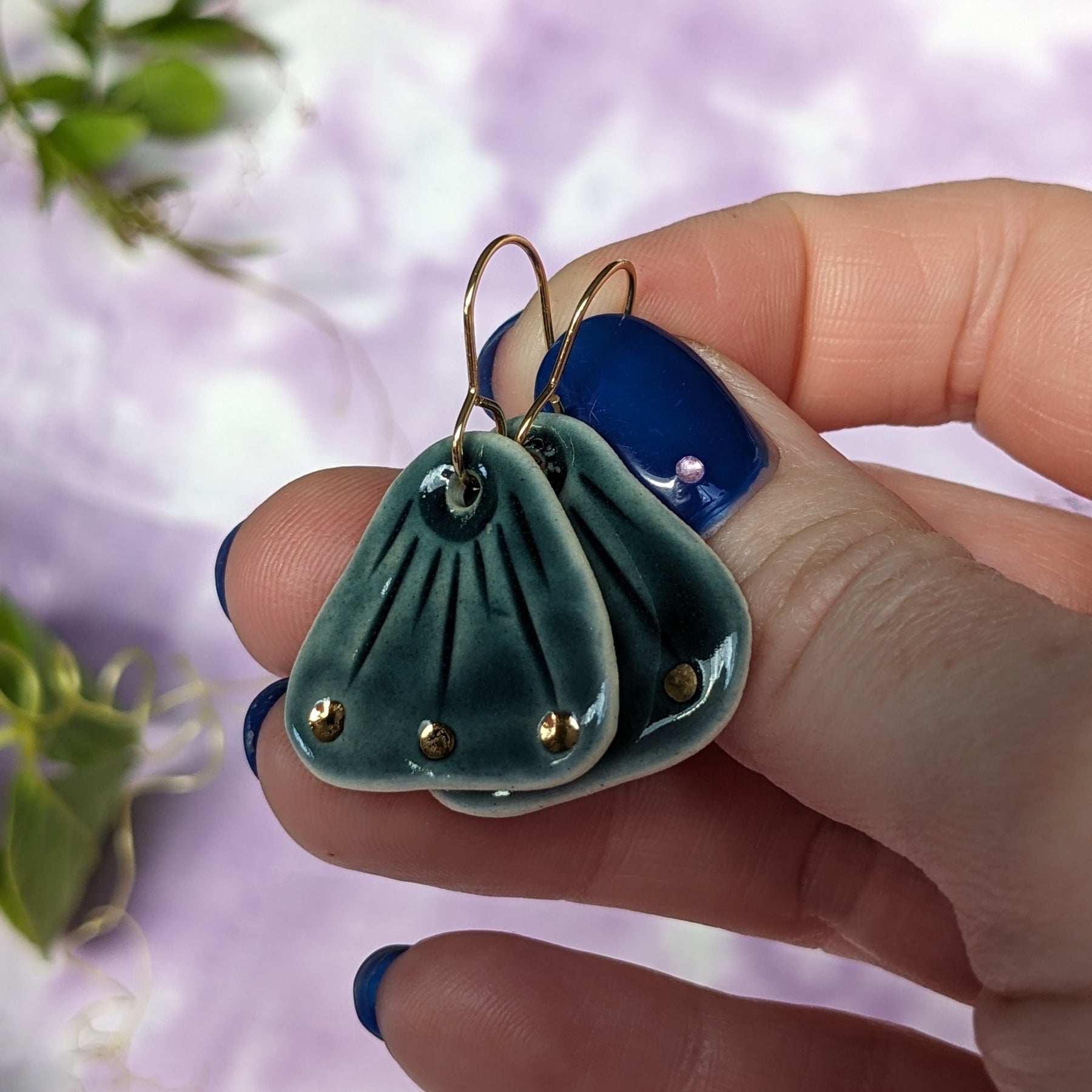 Lightweight Ceramic Golden Leaf Earrings