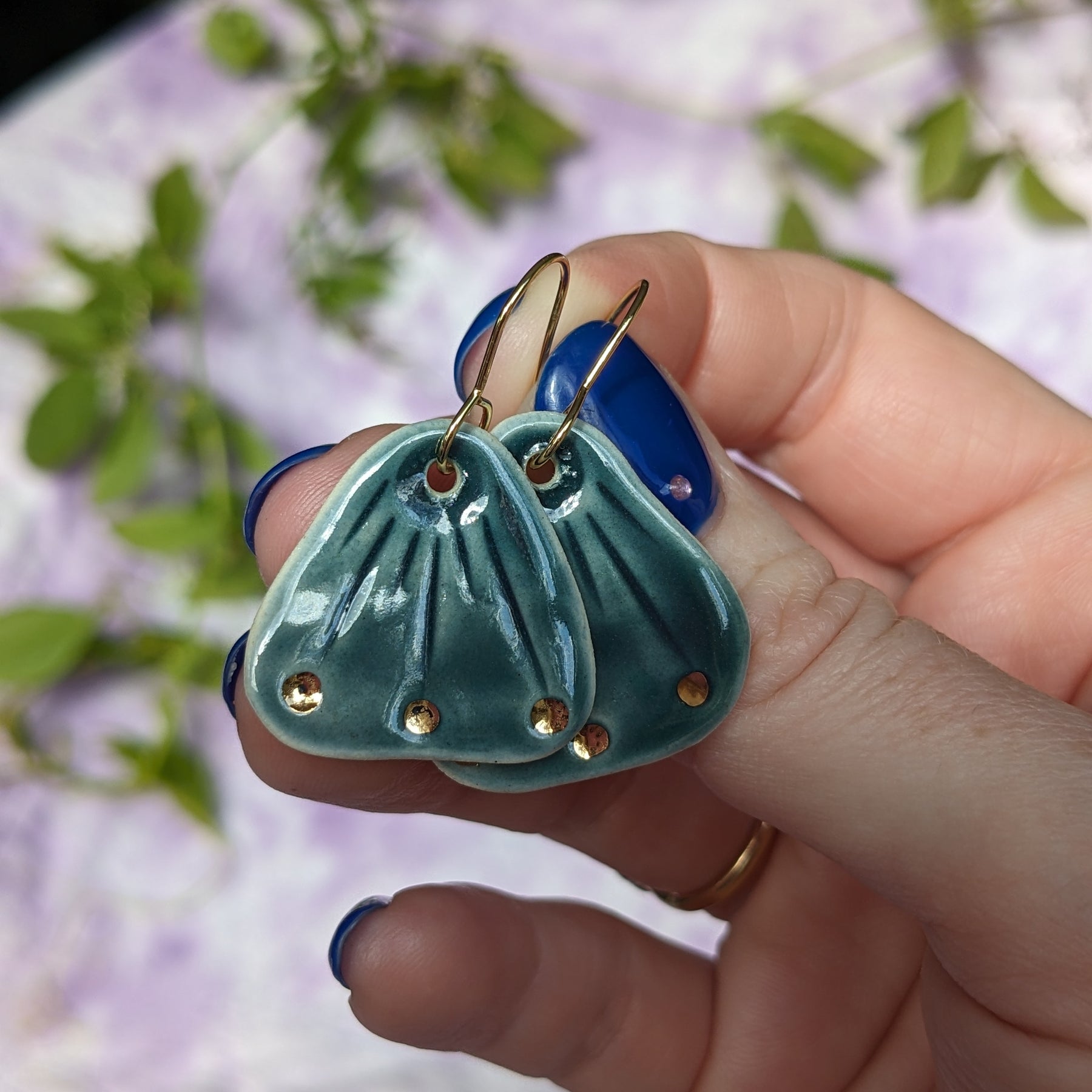 Lightweight Ceramic Golden Leaf Earrings