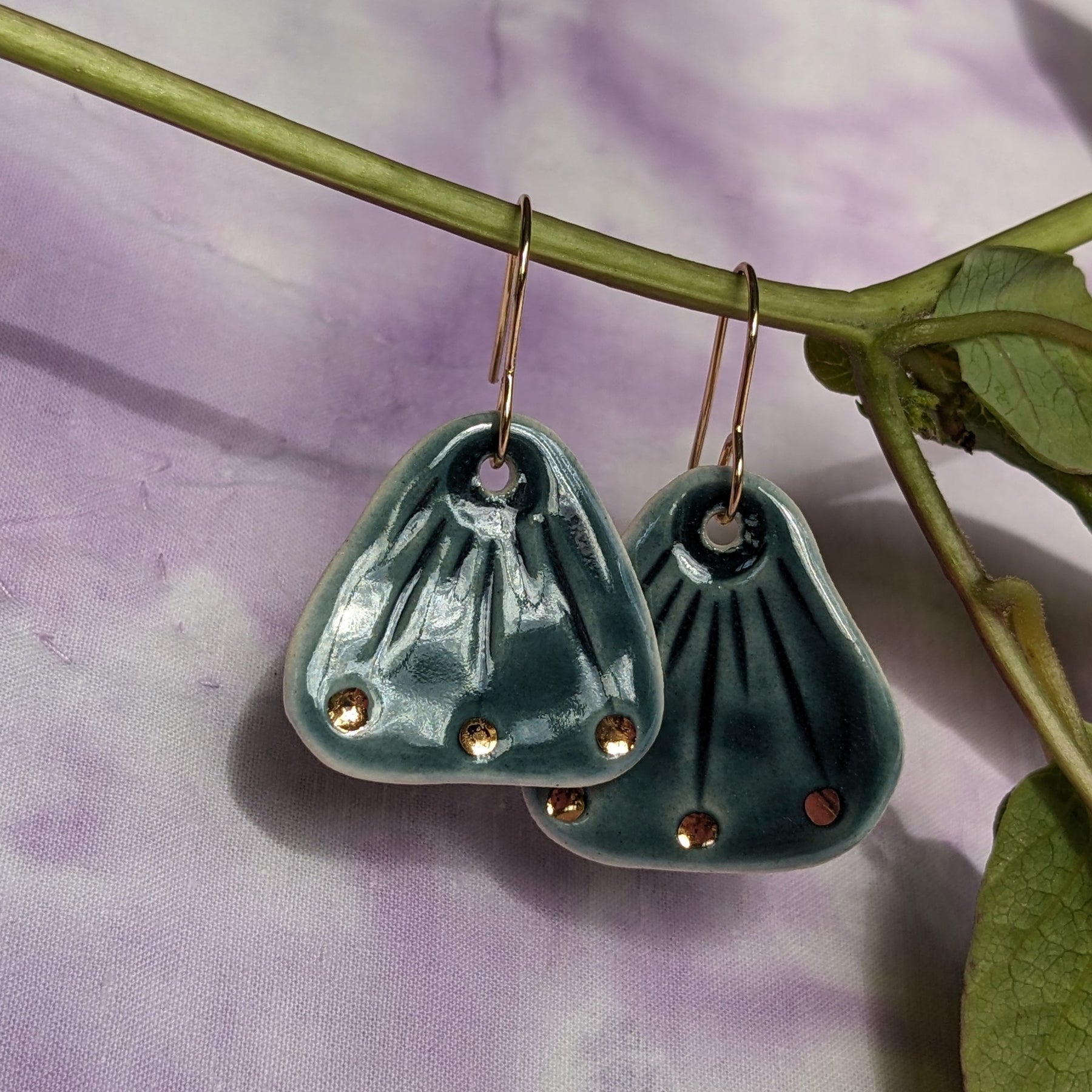 Lightweight Ceramic Golden Leaf Earrings