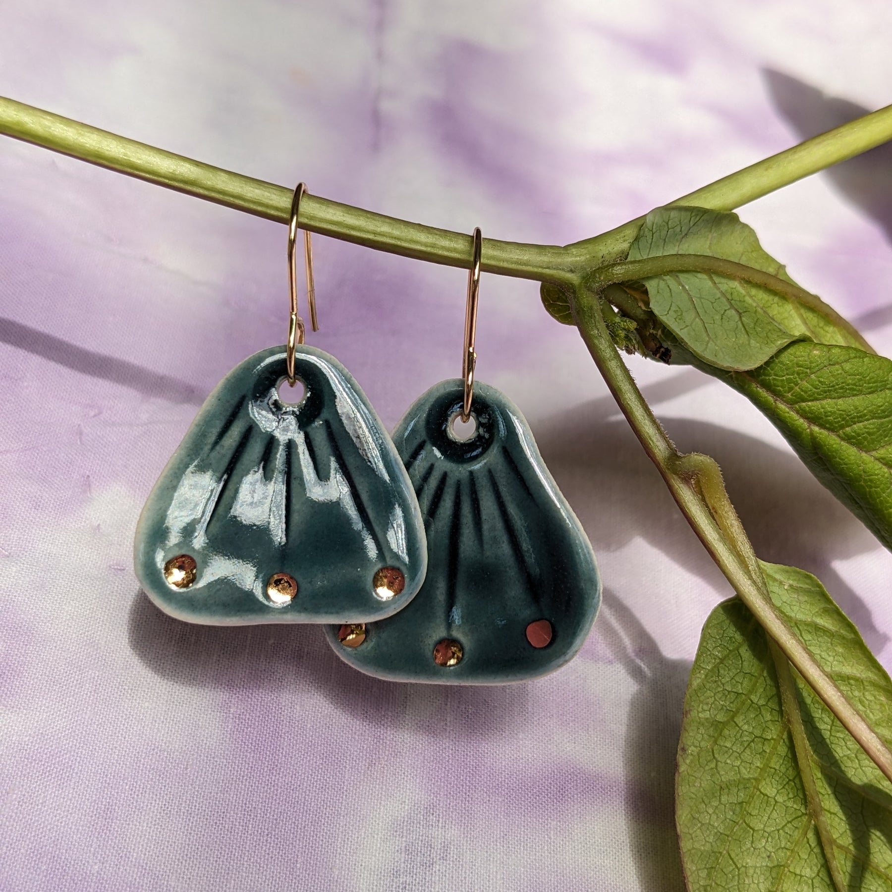 Lightweight Ceramic Golden Leaf Earrings