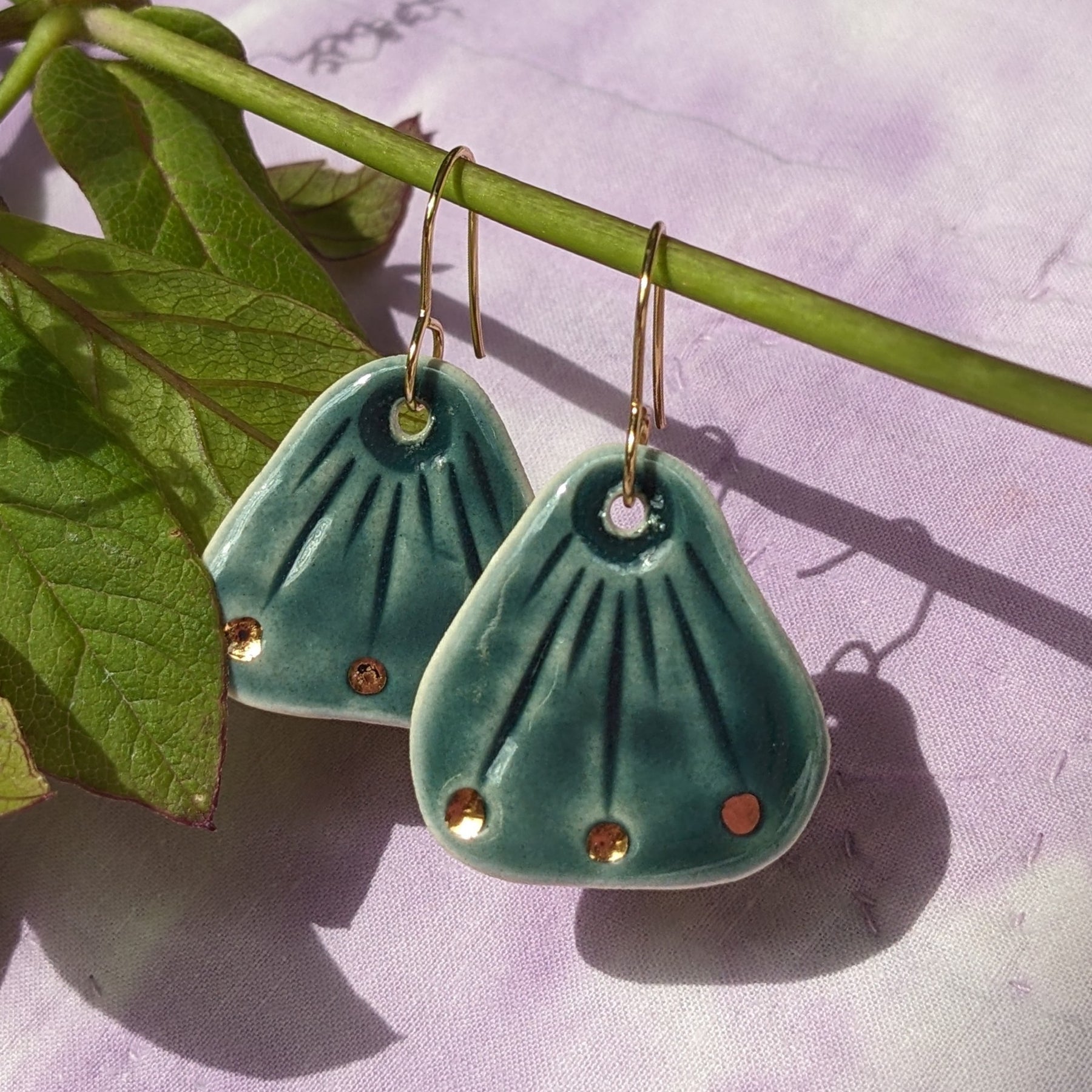 Lightweight Ceramic Golden Leaf Earrings