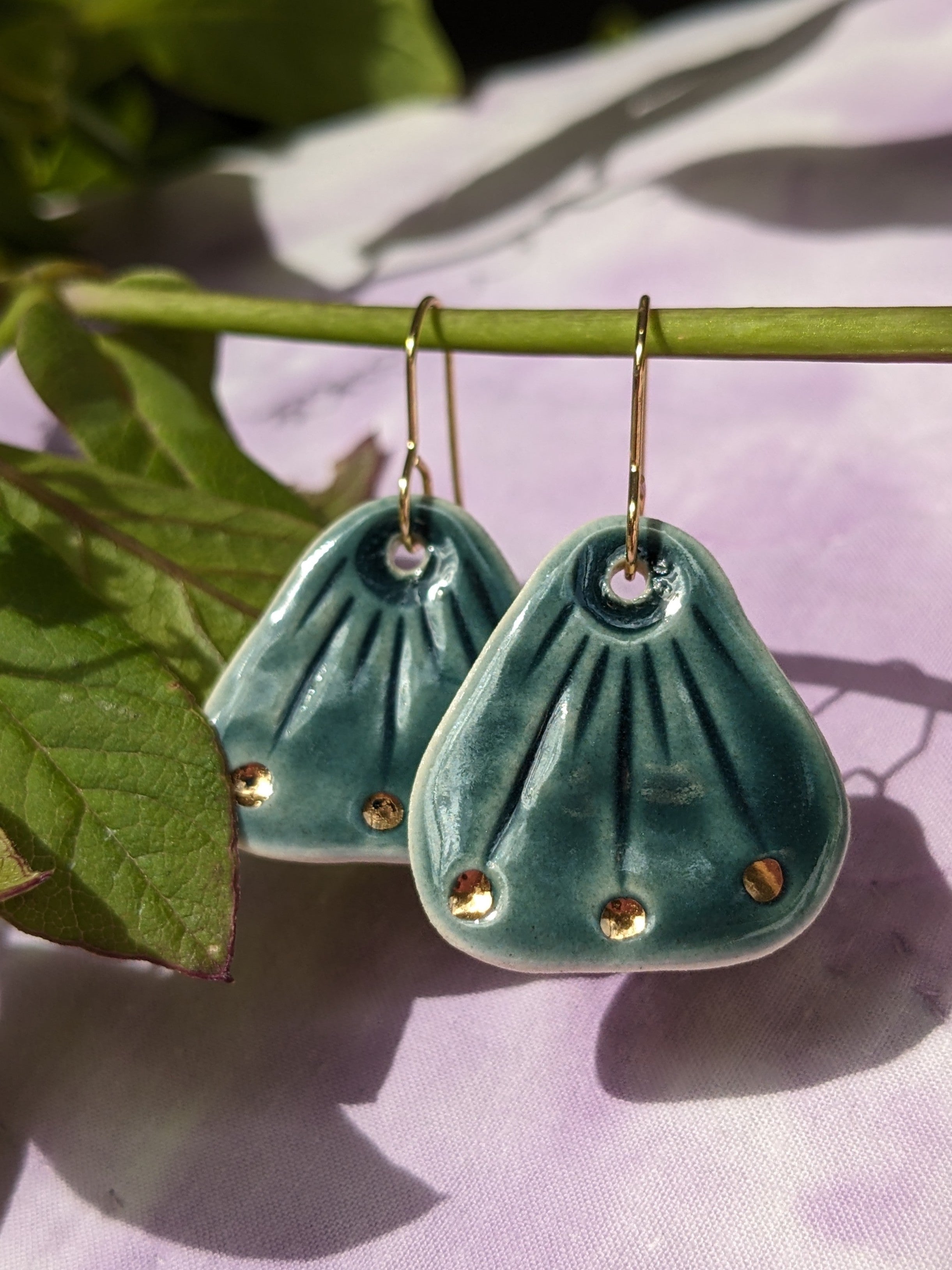 Lightweight Ceramic Golden Leaf Earrings
