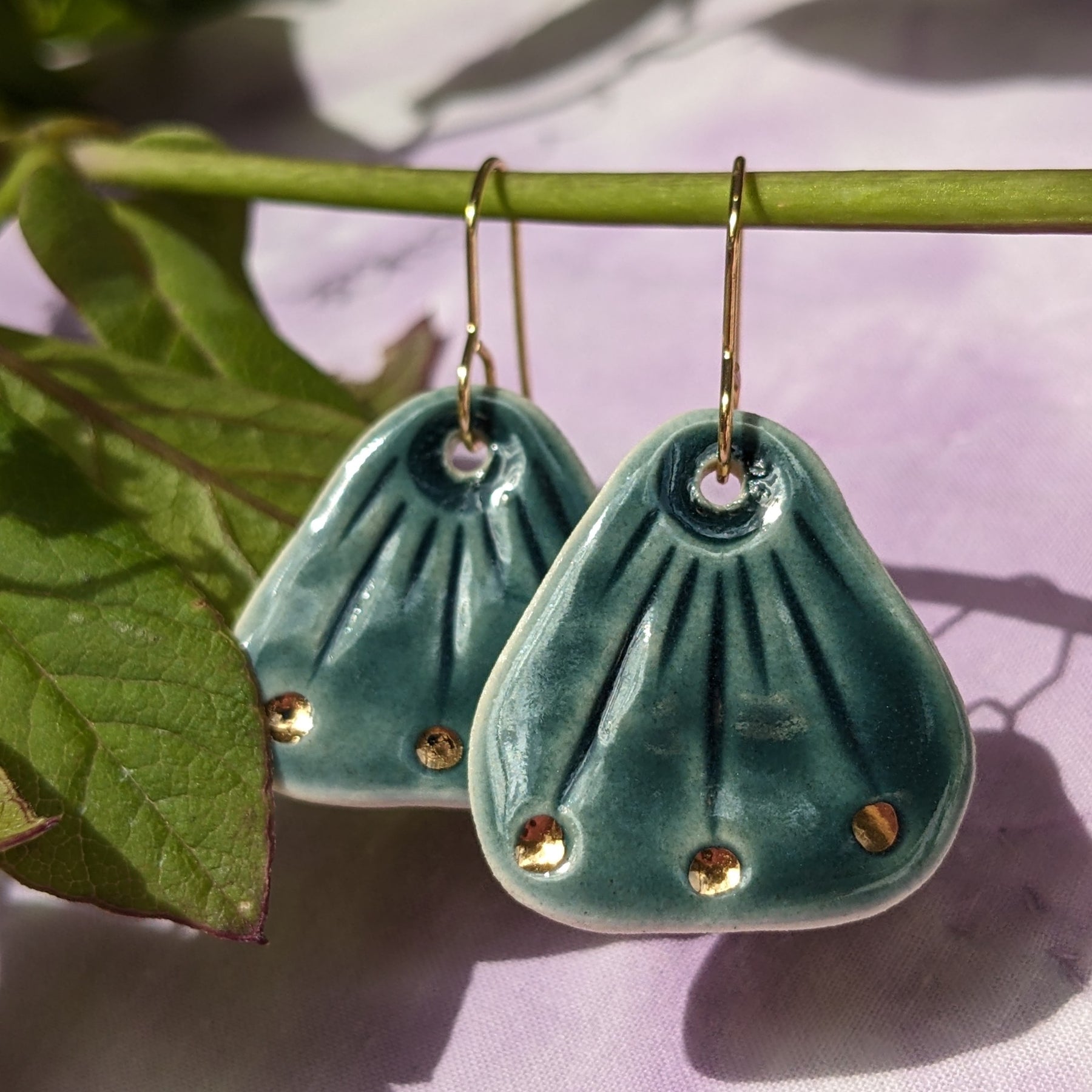 Lightweight Ceramic Golden Leaf Earrings