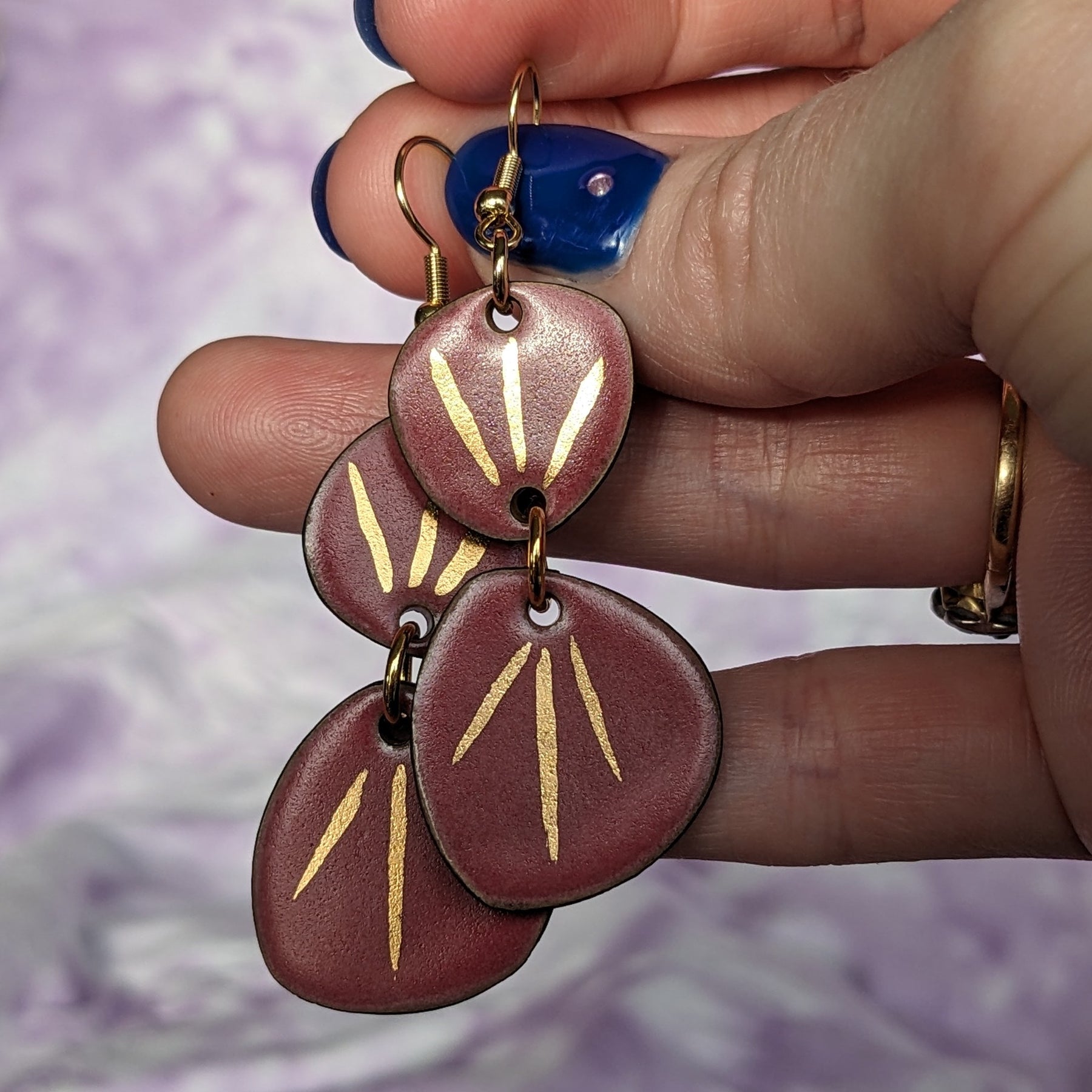 Raspberry Shine Ceramic Dangle Earrings,Pink, Gold