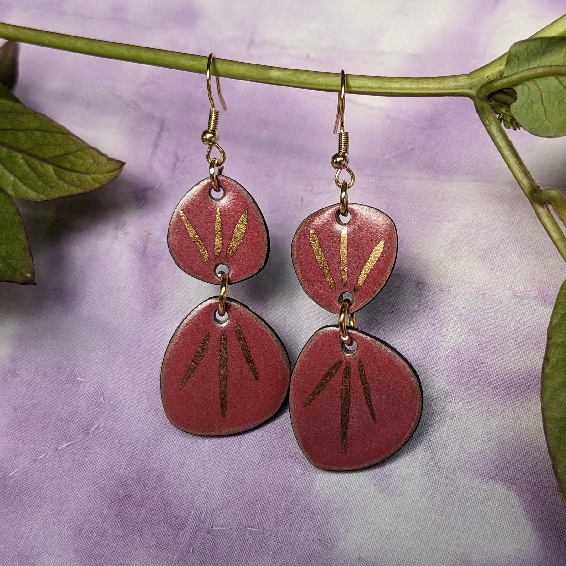Raspberry Shine Ceramic Dangle Earrings,Pink, Gold