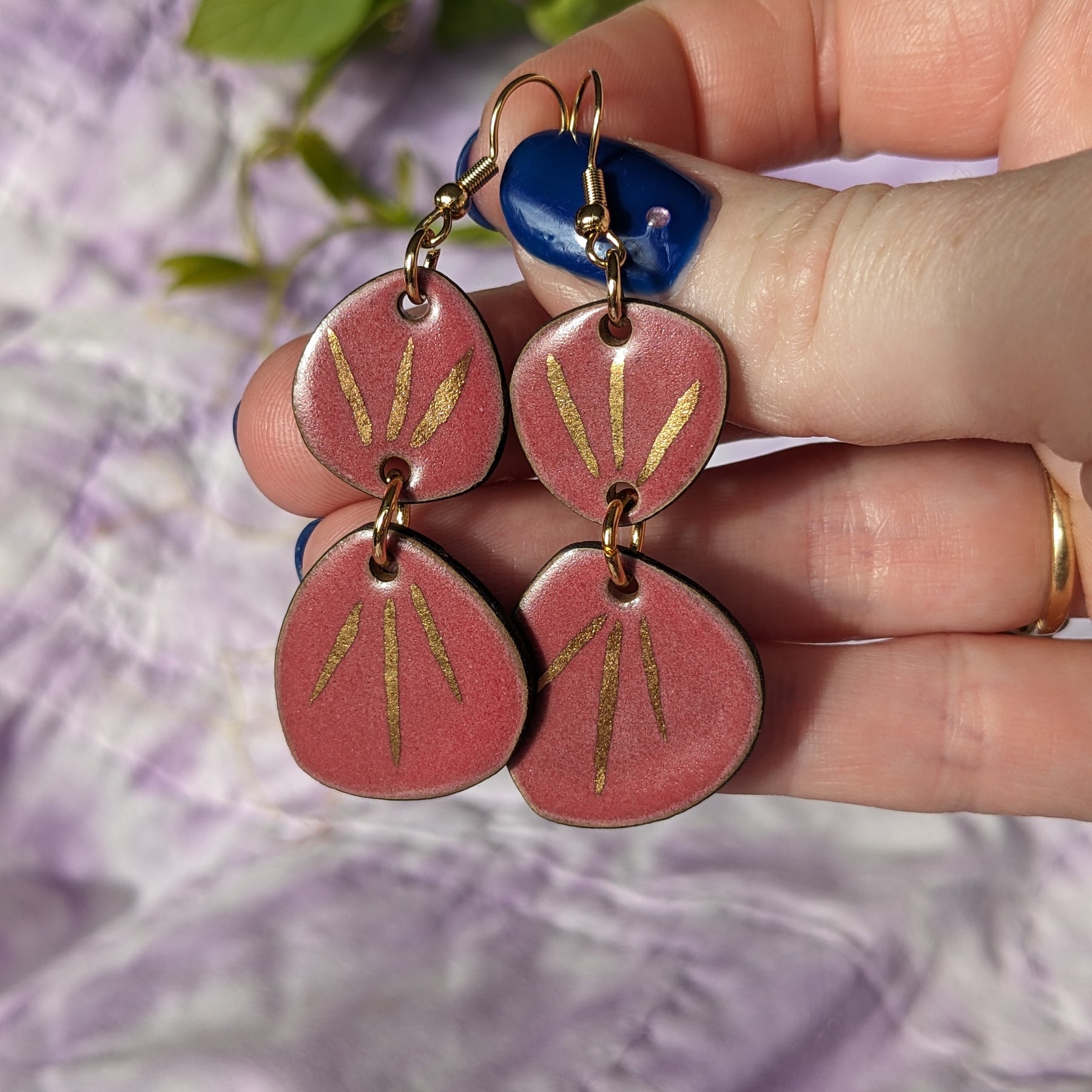 Raspberry Shine Ceramic Dangle Earrings,Pink, Gold