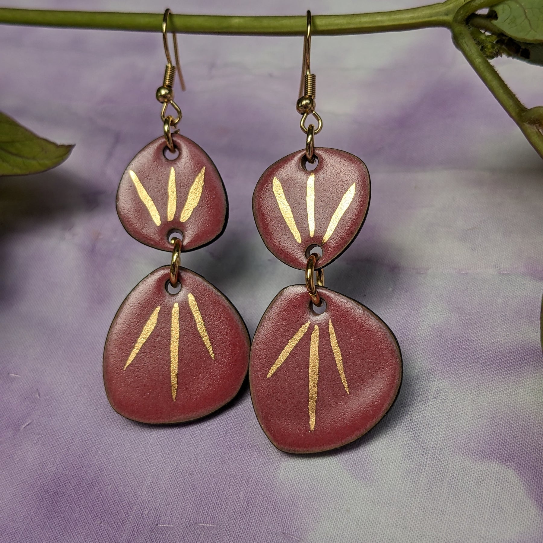 Raspberry Shine Ceramic Dangle Earrings,Pink, Gold