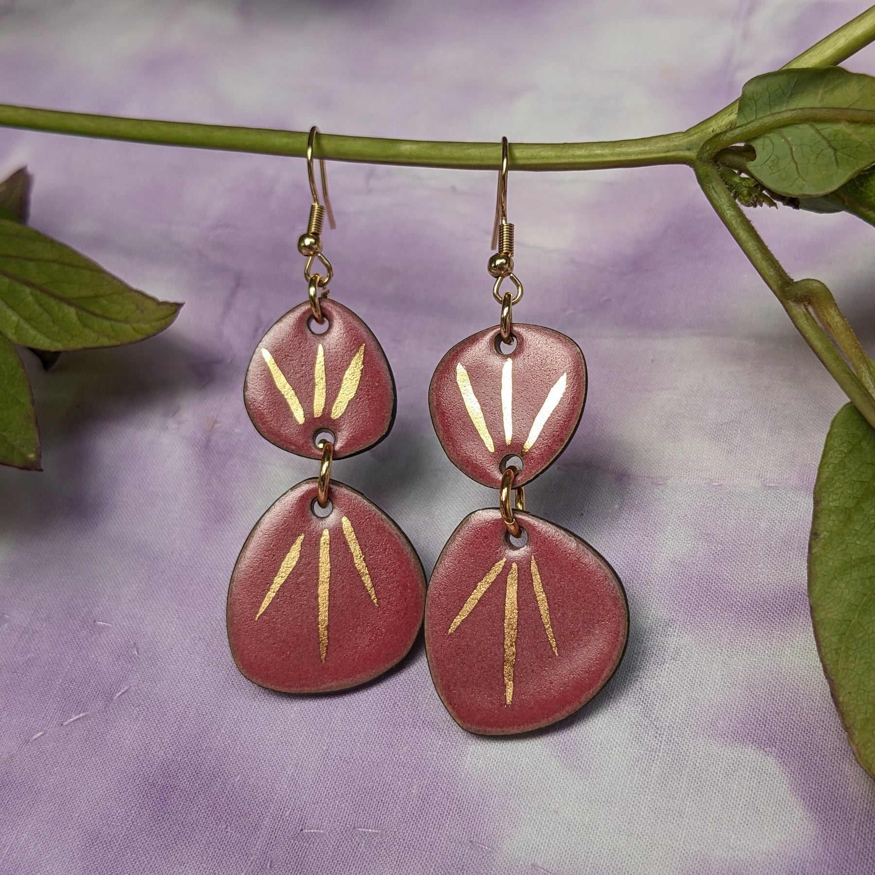 Raspberry Shine Ceramic Dangle Earrings,Pink, Gold