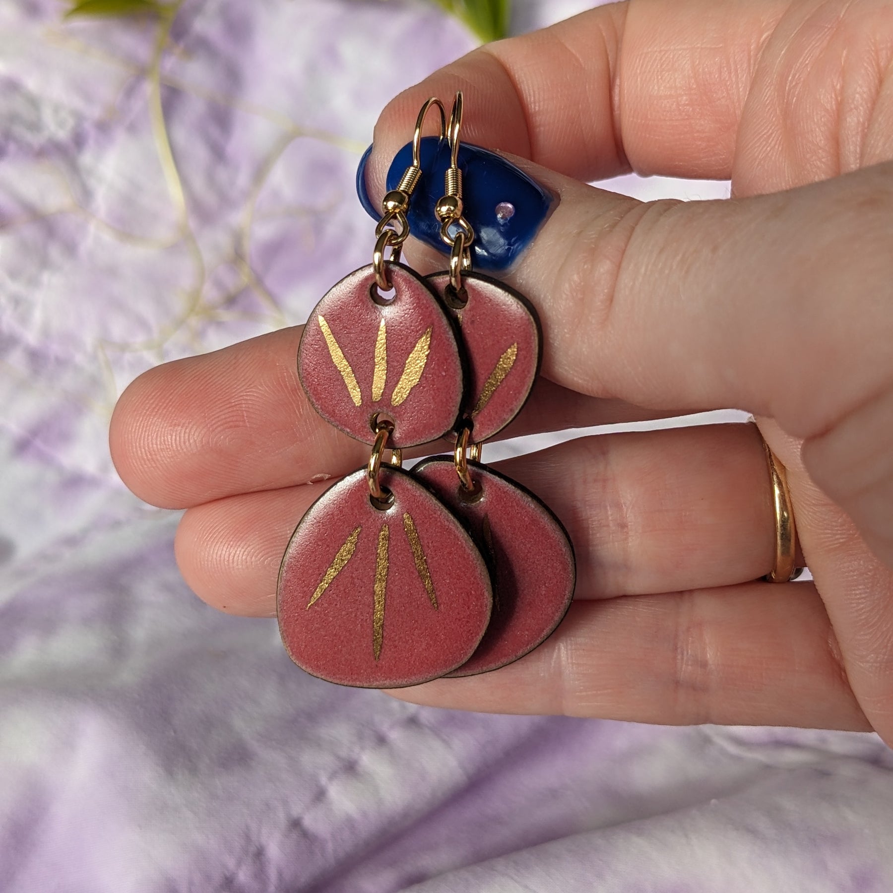 Raspberry Shine Ceramic Dangle Earrings,Pink, Gold