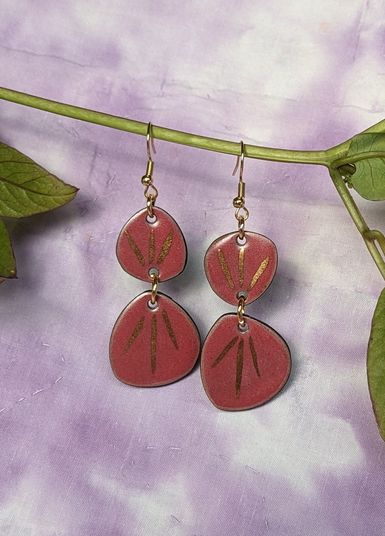 Raspberry Shine Ceramic Dangle Earrings,Pink, Gold