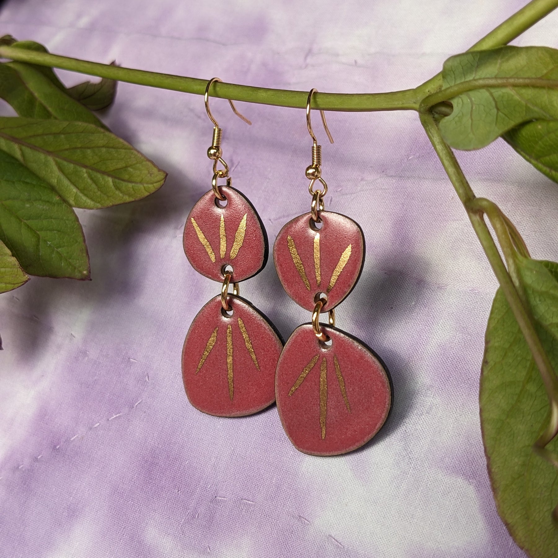 Raspberry Shine Ceramic Dangle Earrings,Pink, Gold