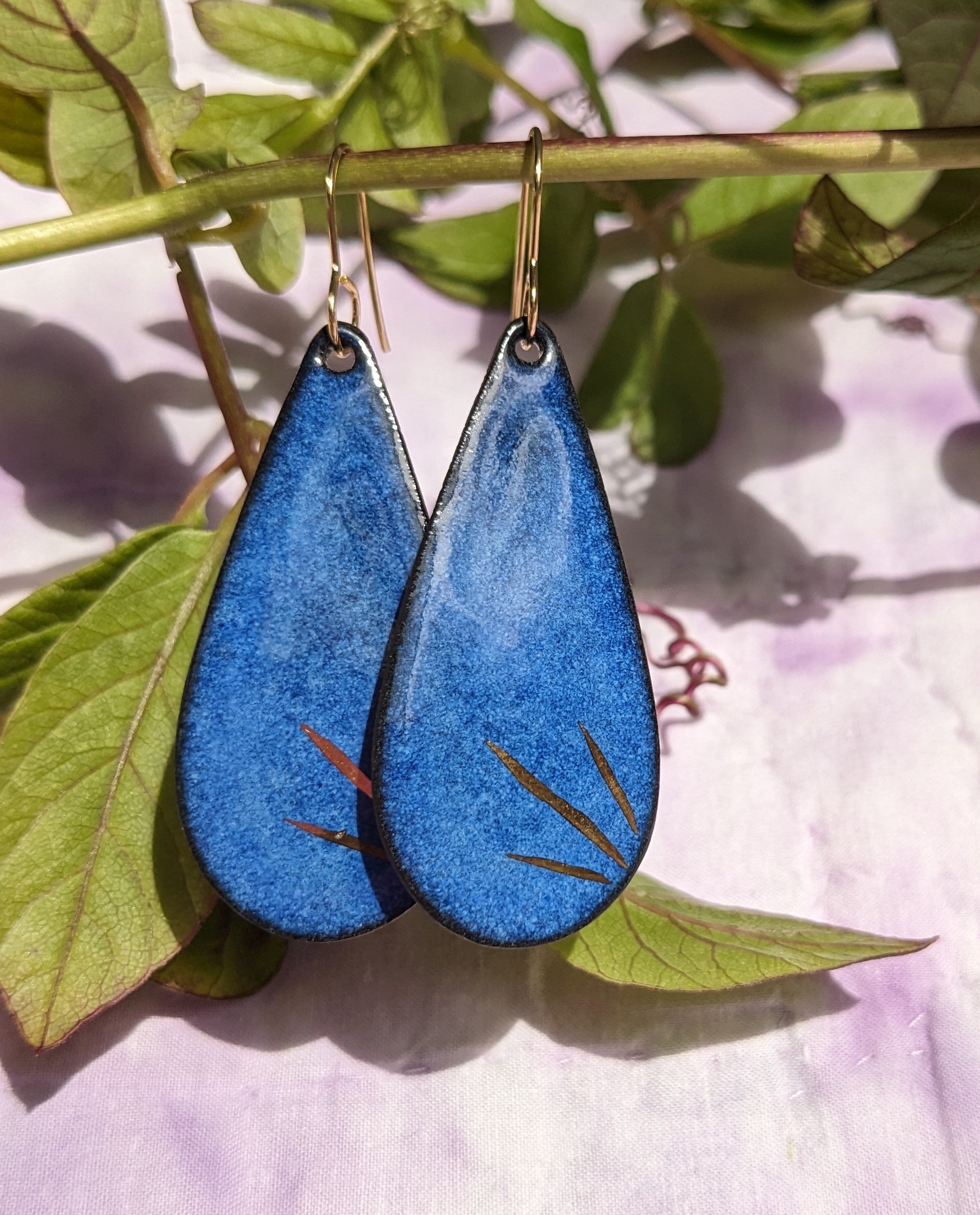 Lightweight Sapphire Burst Ceramic Drop Earrings, Blue, Gold