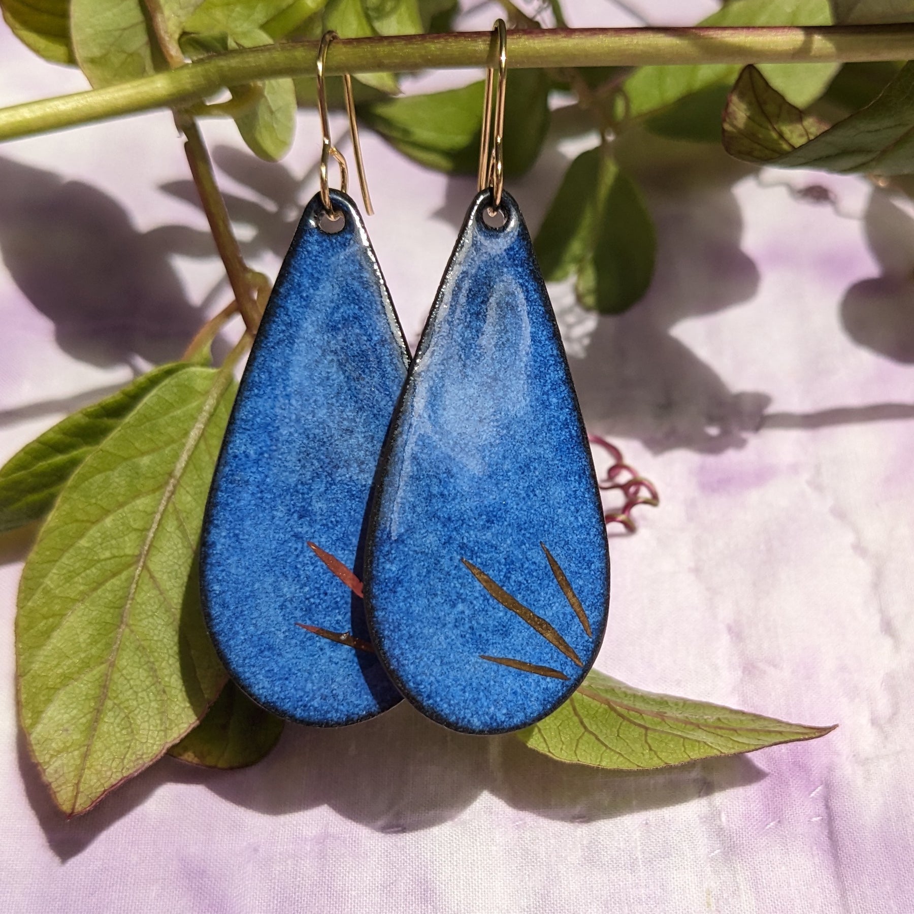 Lightweight Sapphire Burst Ceramic Drop Earrings, Blue, Gold