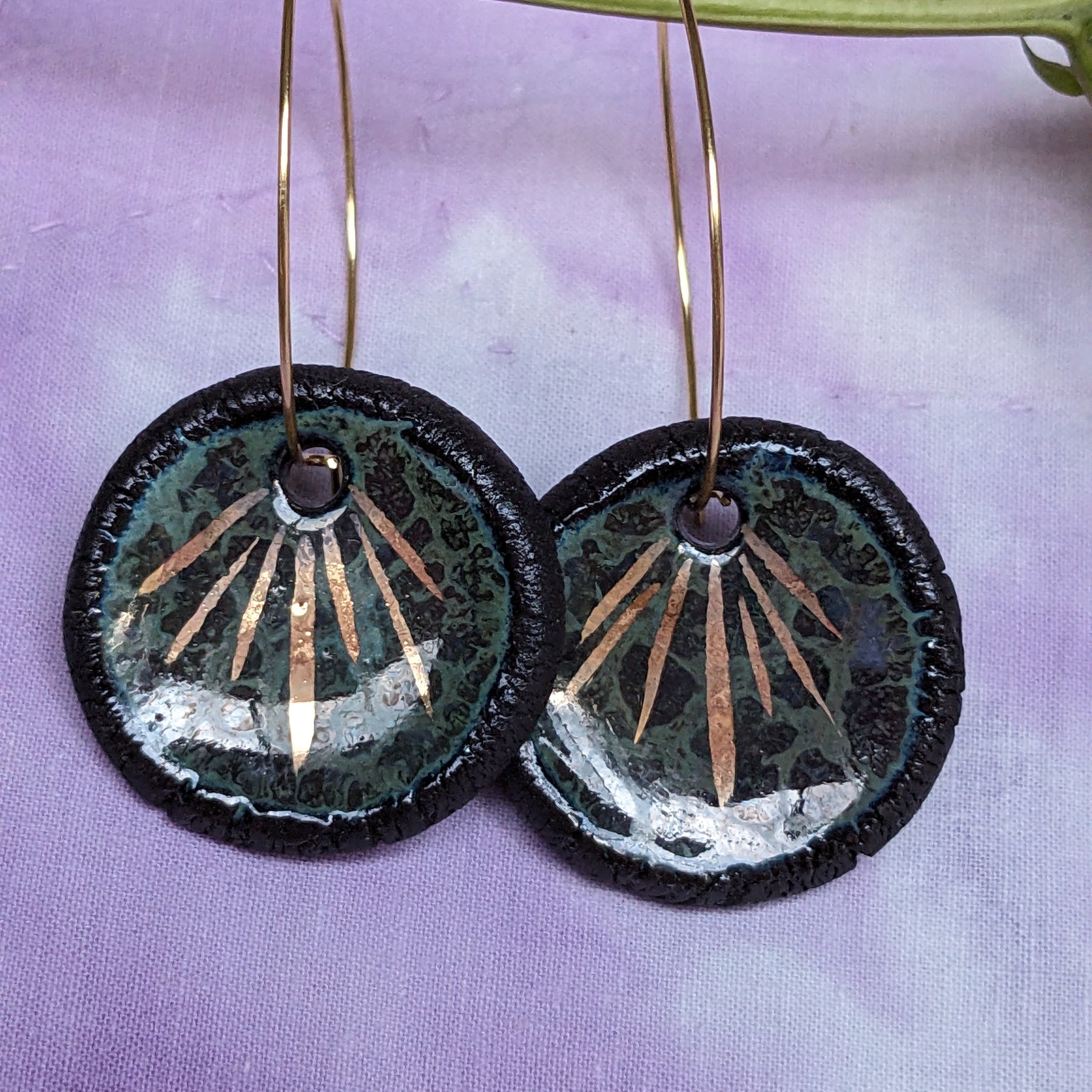 Ceramic Pond Sprite Dangle Earrings, Green, Gold