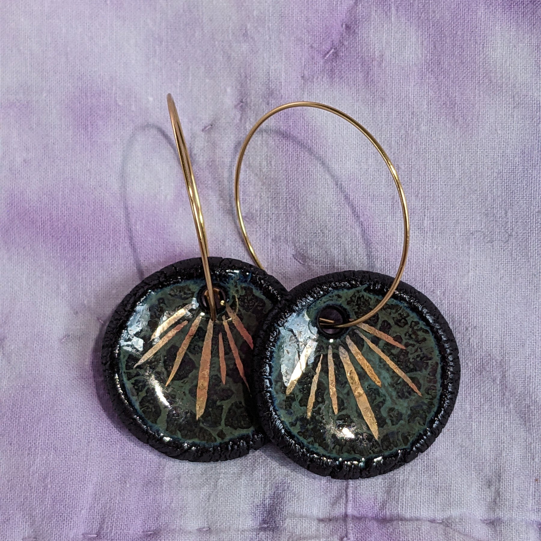 Ceramic Pond Sprite Dangle Earrings, Green, Gold