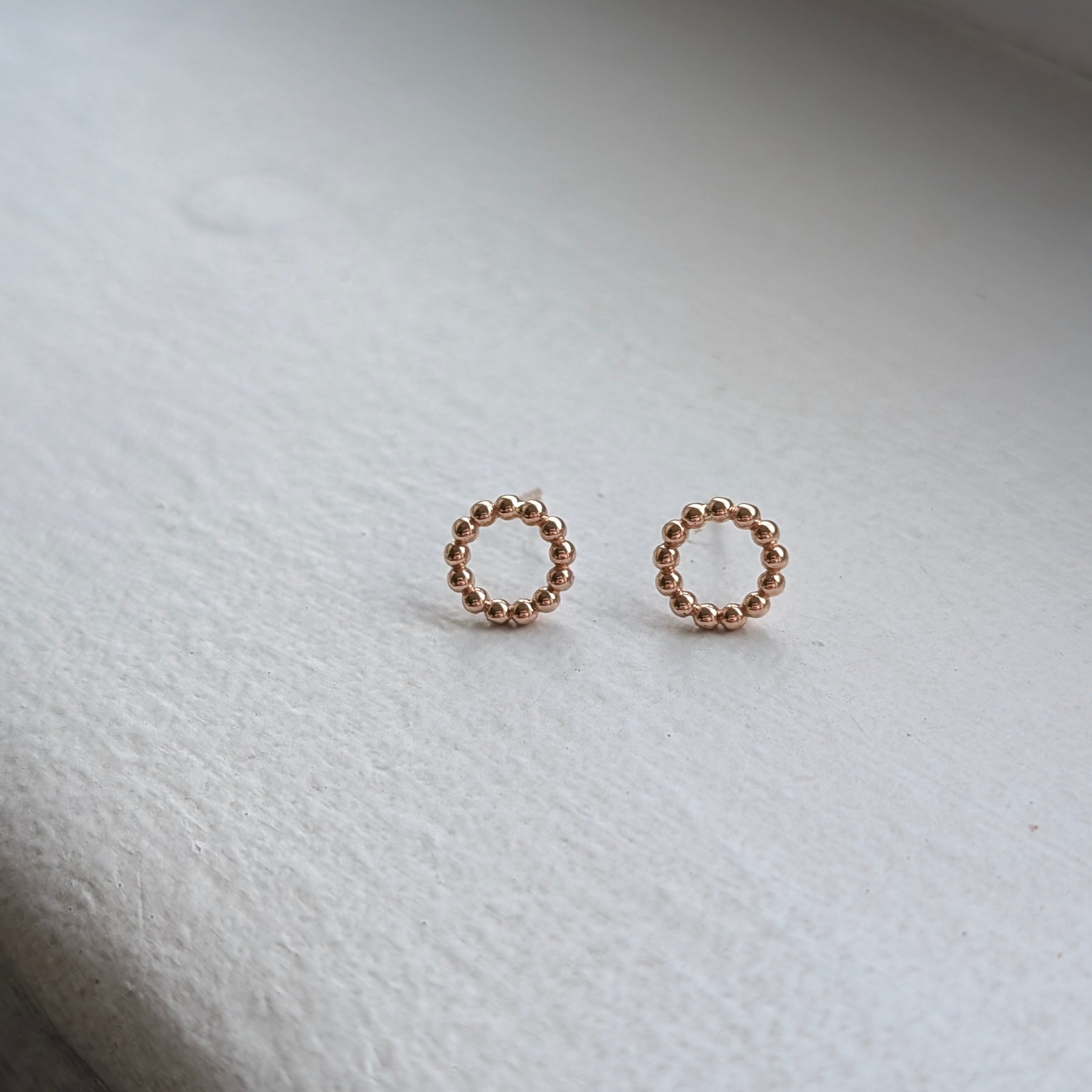 handmade 9ct rose gold circle bead studs