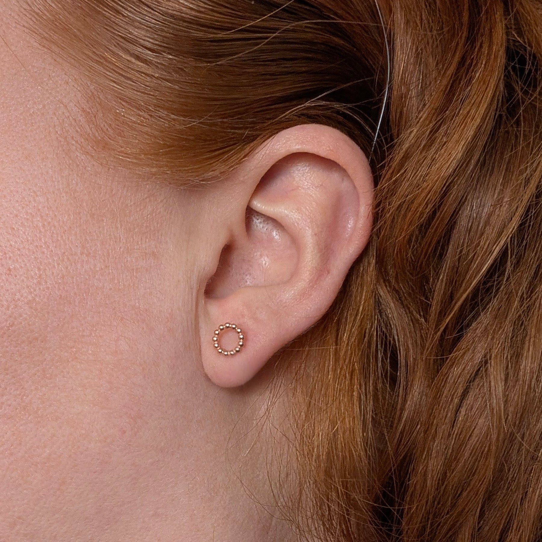 handmade 9ct rose gold circle bead studs