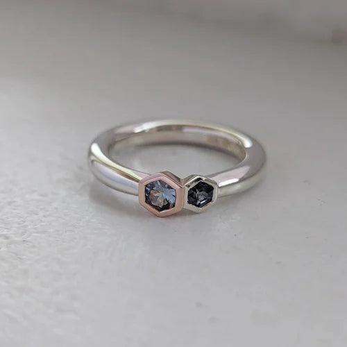 handmade duo hex spinel ring | engagement ring