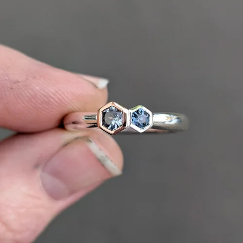 handmade duo hex spinel ring | engagement ring
