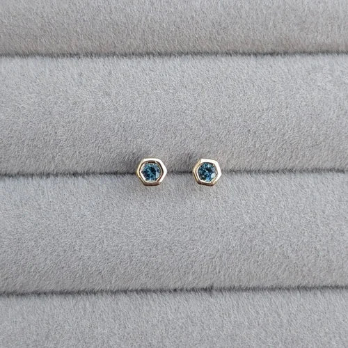 handmade 9ct yellow gold × hex studs