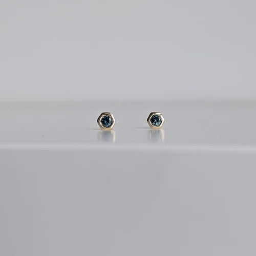 handmade 9ct yellow gold × hex studs