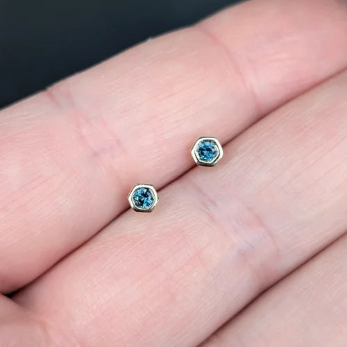 handmade 9ct yellow gold × hex studs