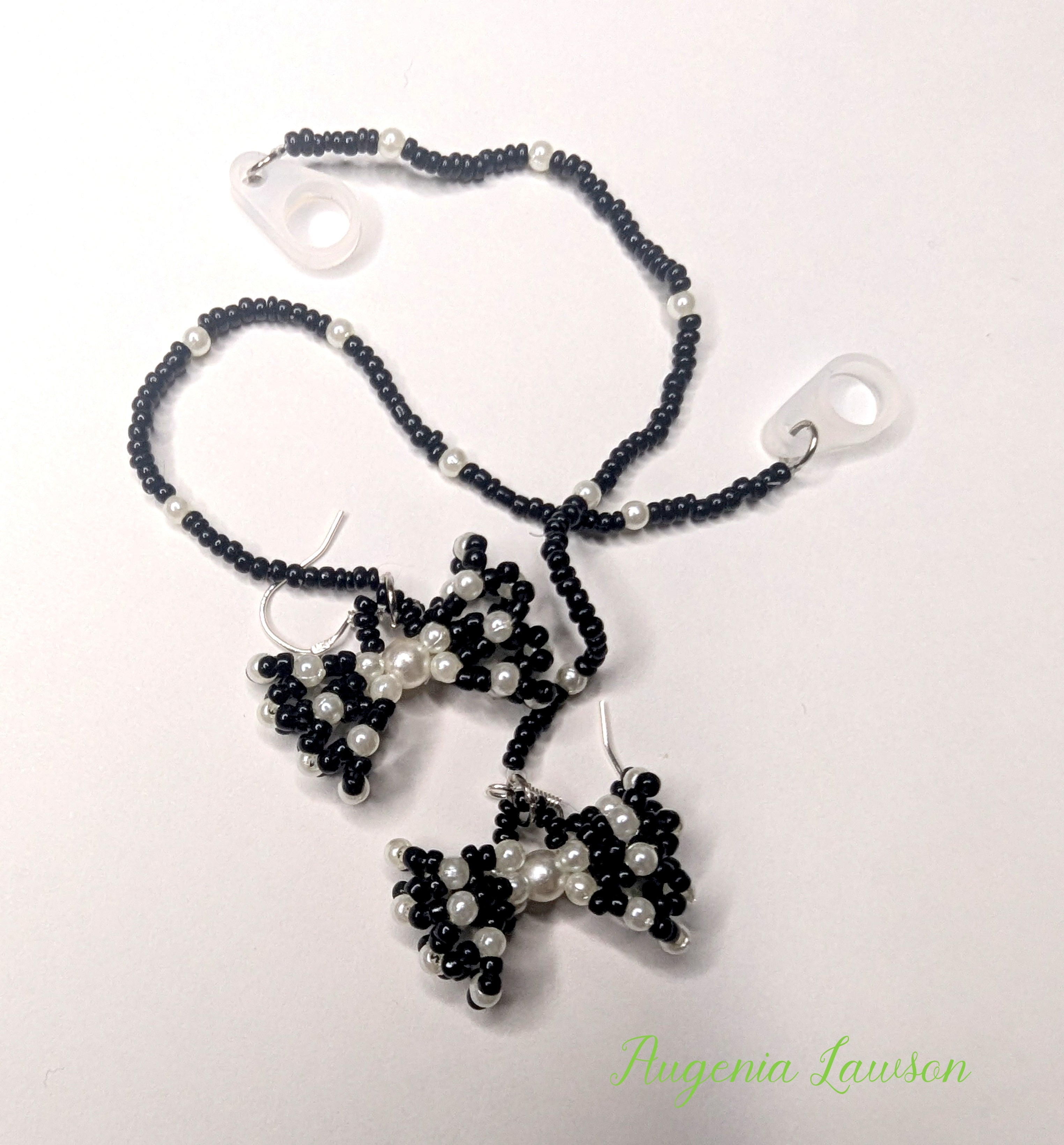 3d Black & White Beaded Bow Hearing Aid Earrings – Cute & Clever Safety Jewellery