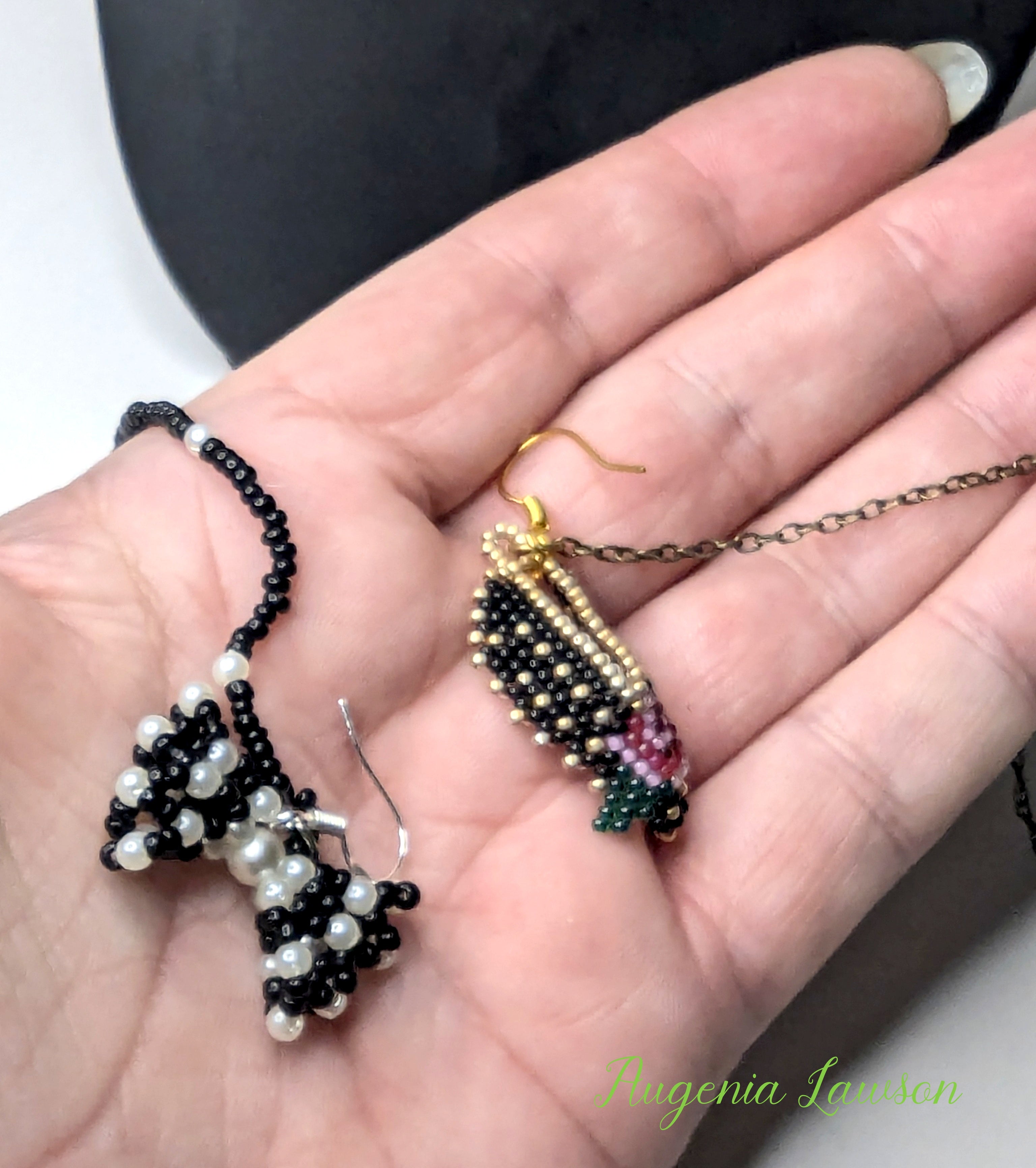 3d Black & White Beaded Bow Hearing Aid Earrings – Cute & Clever Safety Jewellery