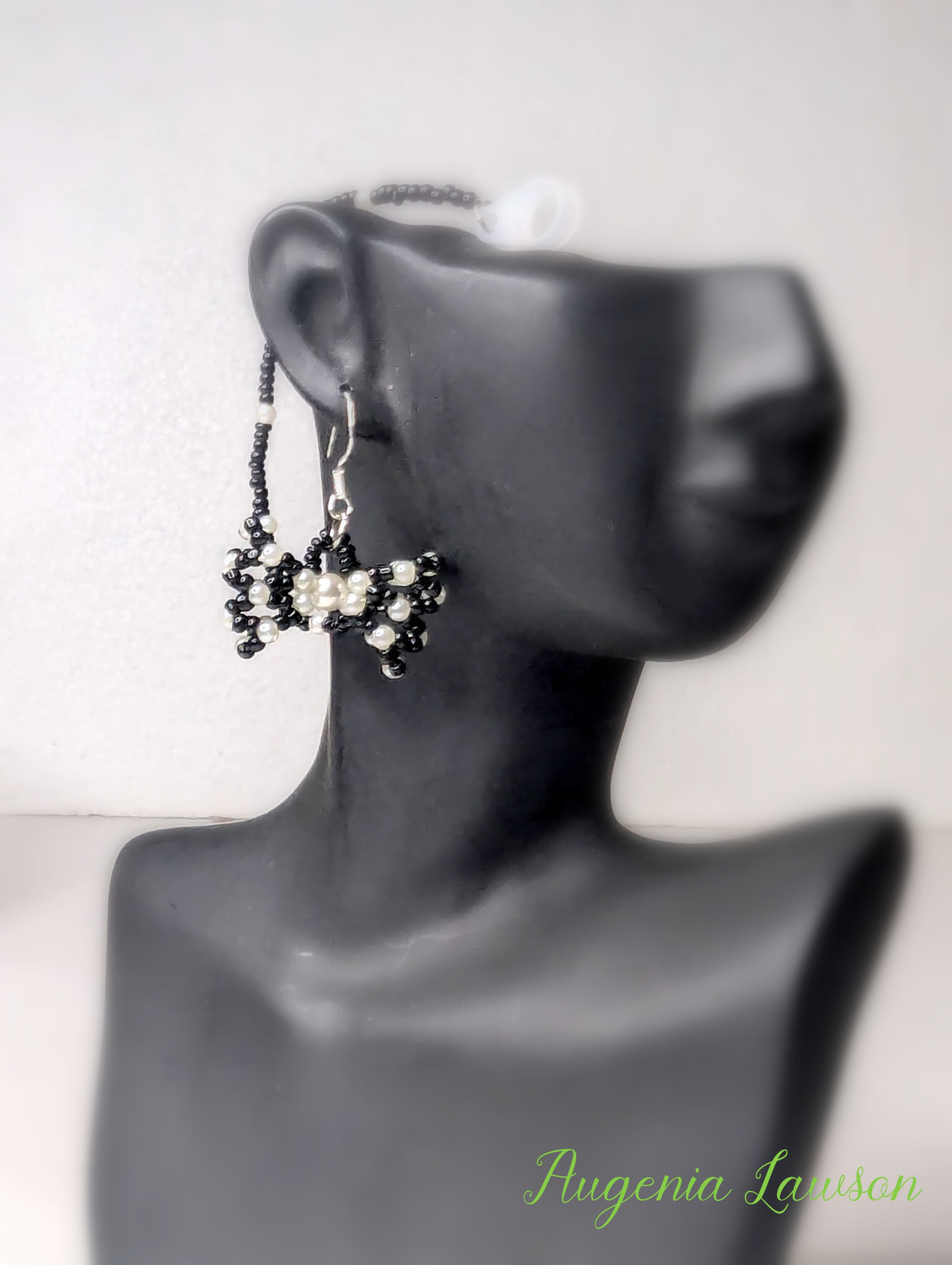 3d Black & White Beaded Bow Hearing Aid Earrings – Cute & Clever Safety Jewellery