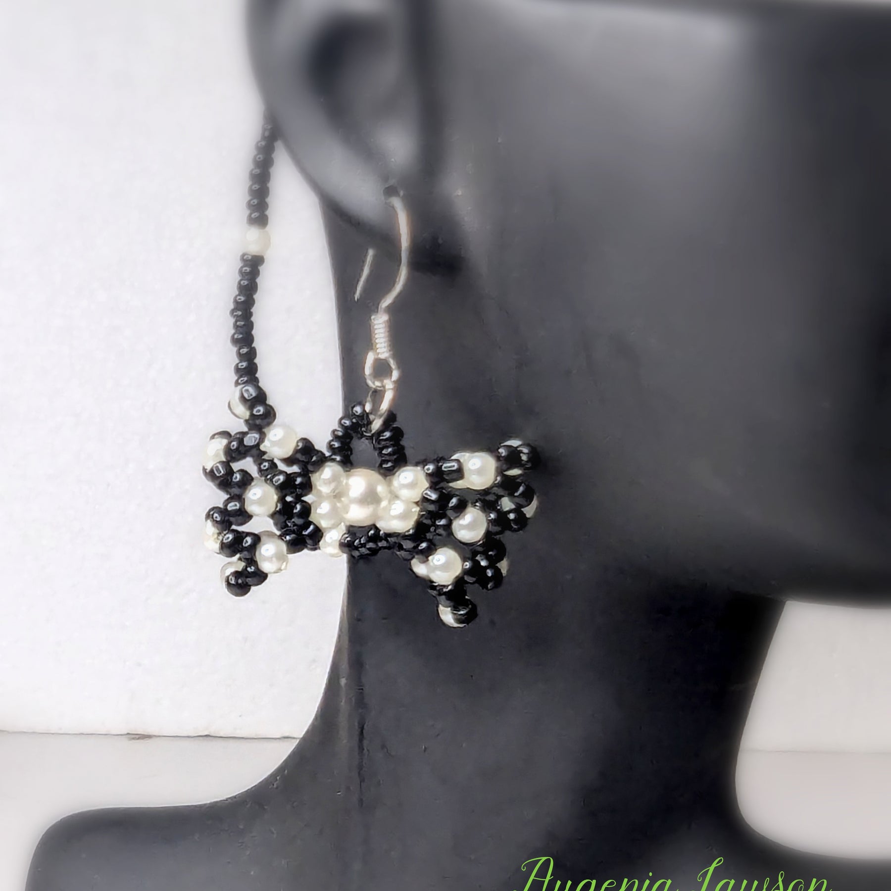 3d Black & White Beaded Bow Hearing Aid Earrings – Cute & Clever Safety Jewellery