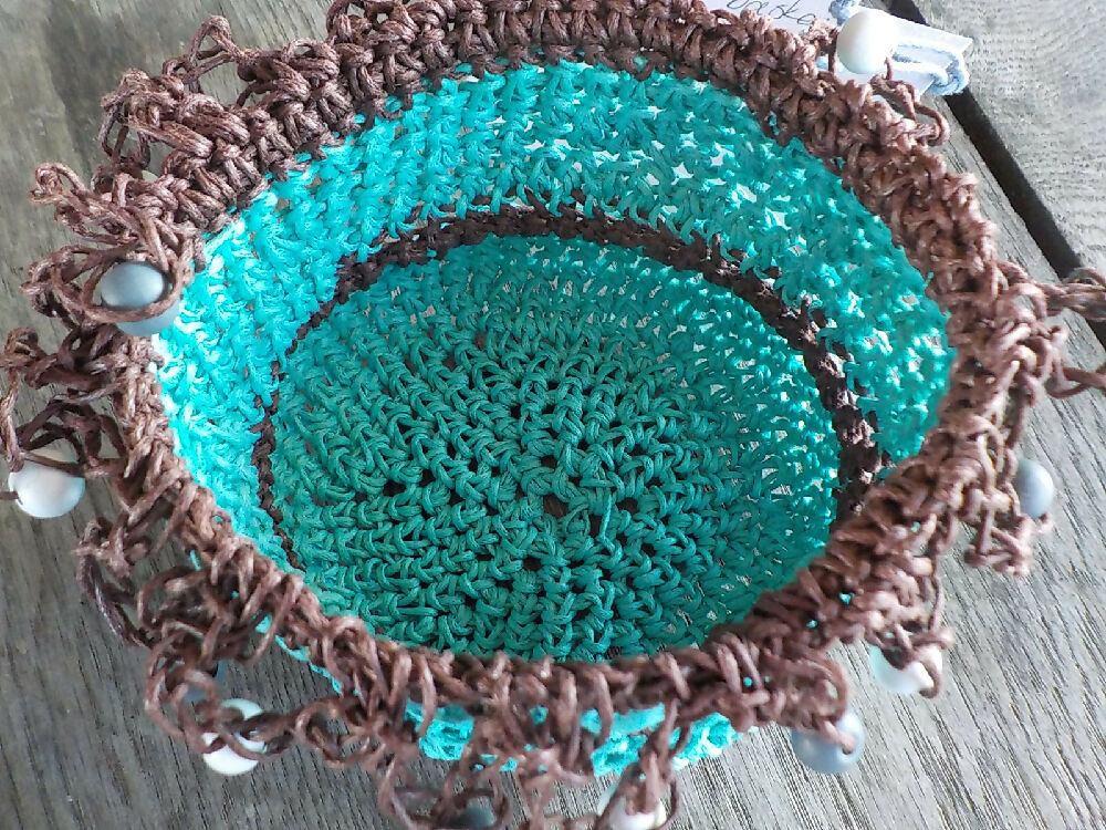 small beaded crochet basket