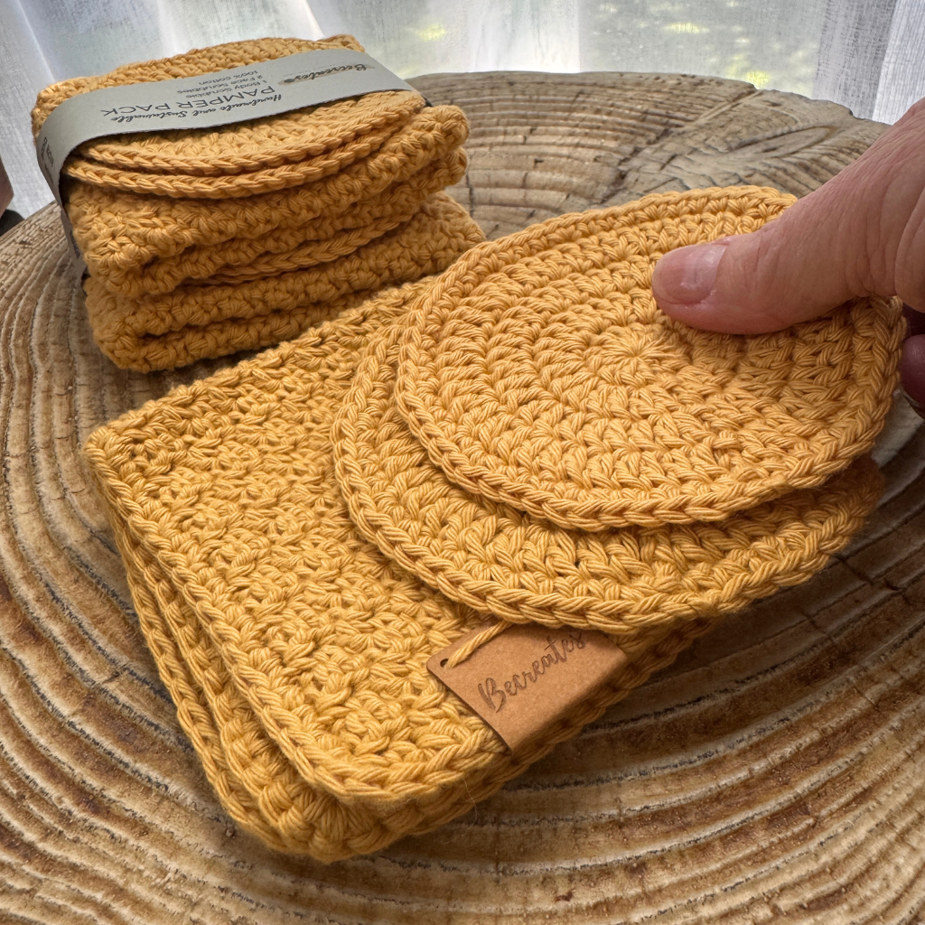 Handmade Pamper Pack Gift Set | Body & Face Scrubbie set | Mustard