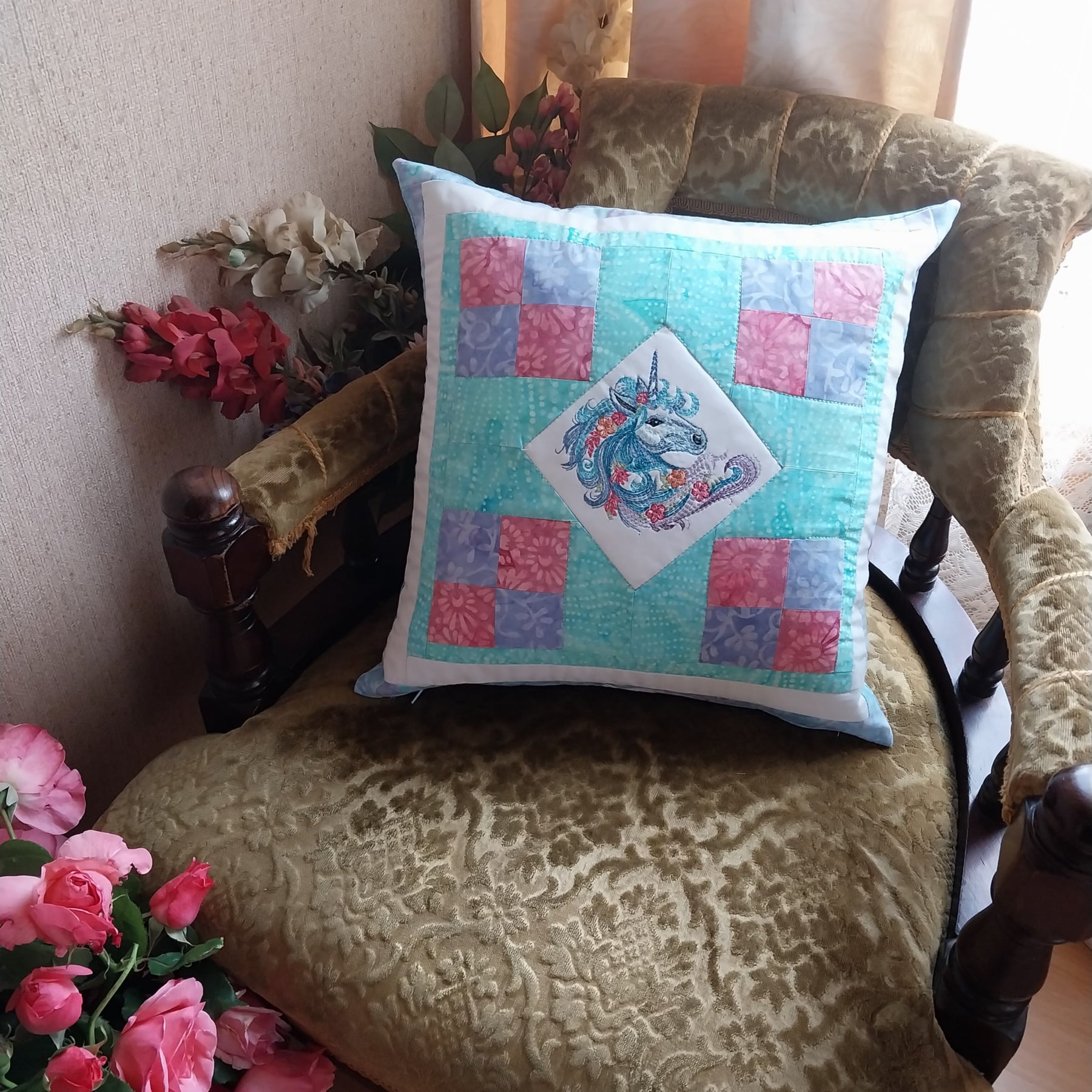 Unicorn Patchwork Cushion Cover