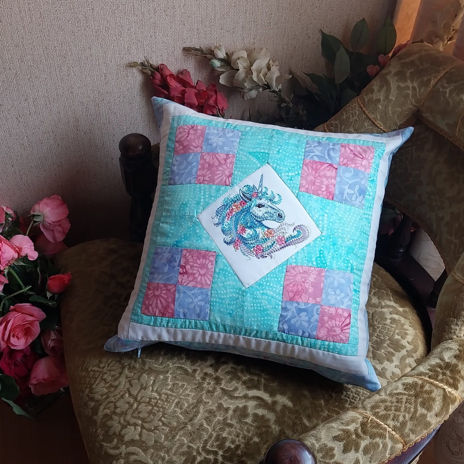 Unicorn Patchwork Cushion Cover